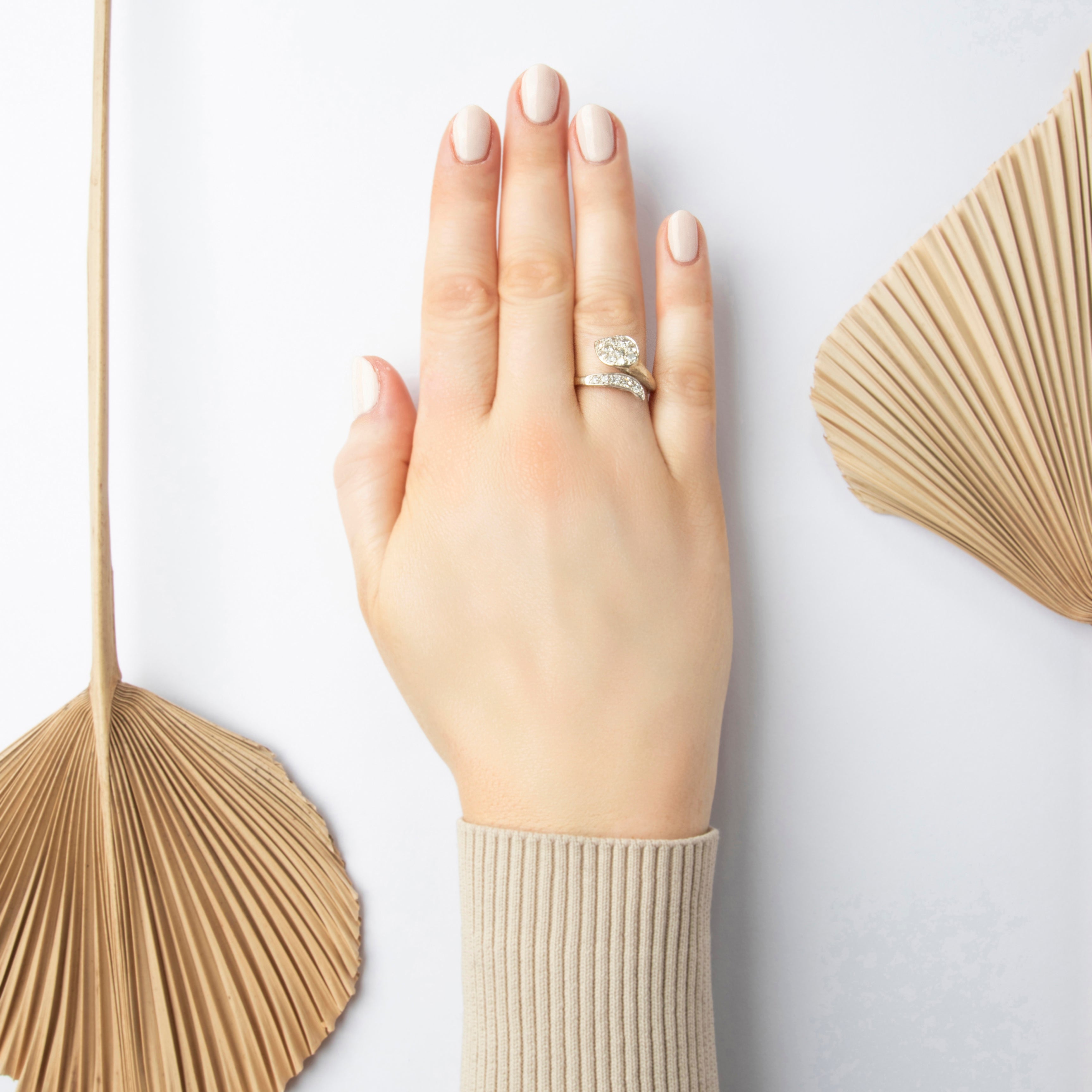 Vintage 14k Yellow & White Gold .59cttw Diamond Beautiful Wrapping Calla Lily Ring - On model view