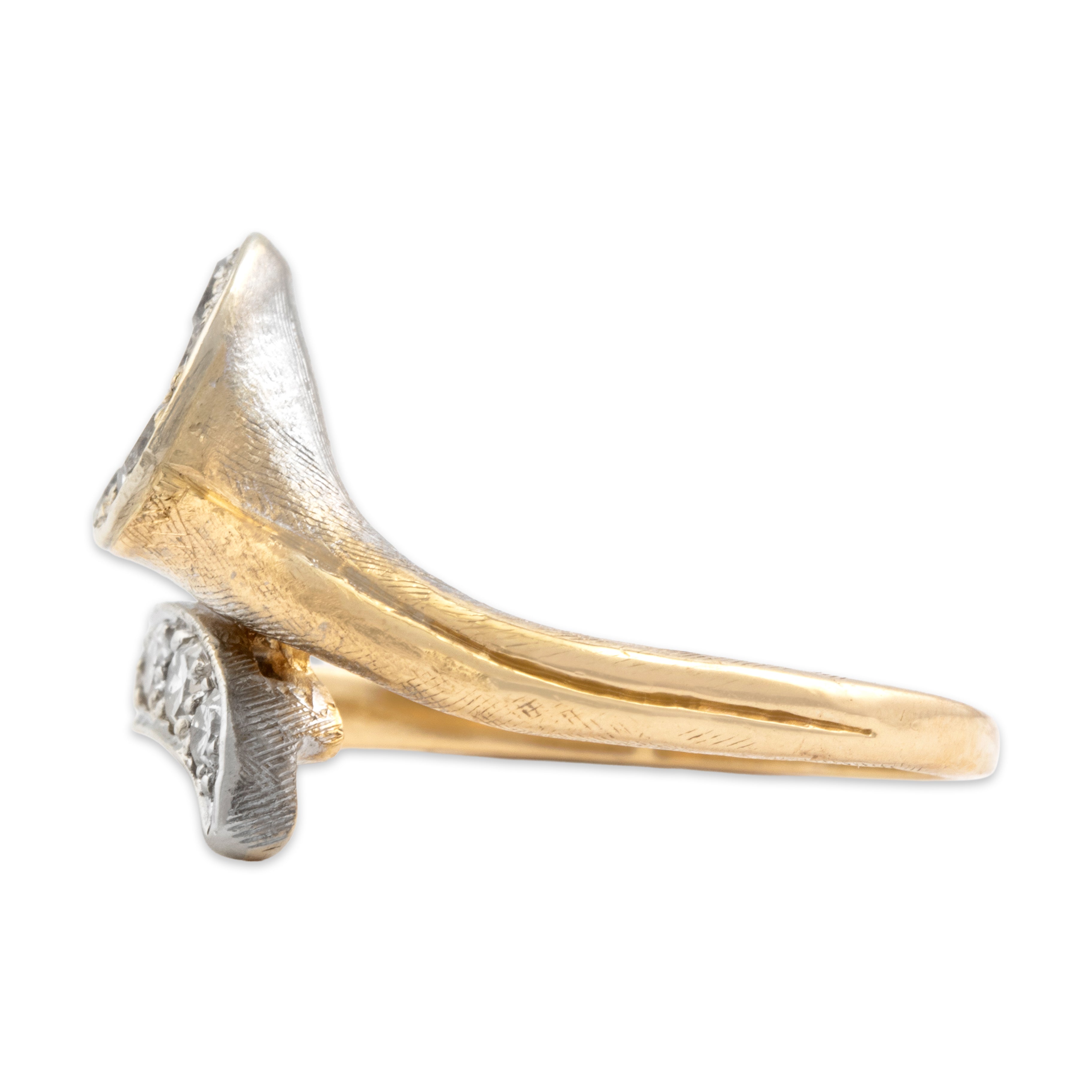 Vintage 14k Yellow & White Gold .59cttw Diamond Beautiful Wrapping Calla Lily Ring - Side view