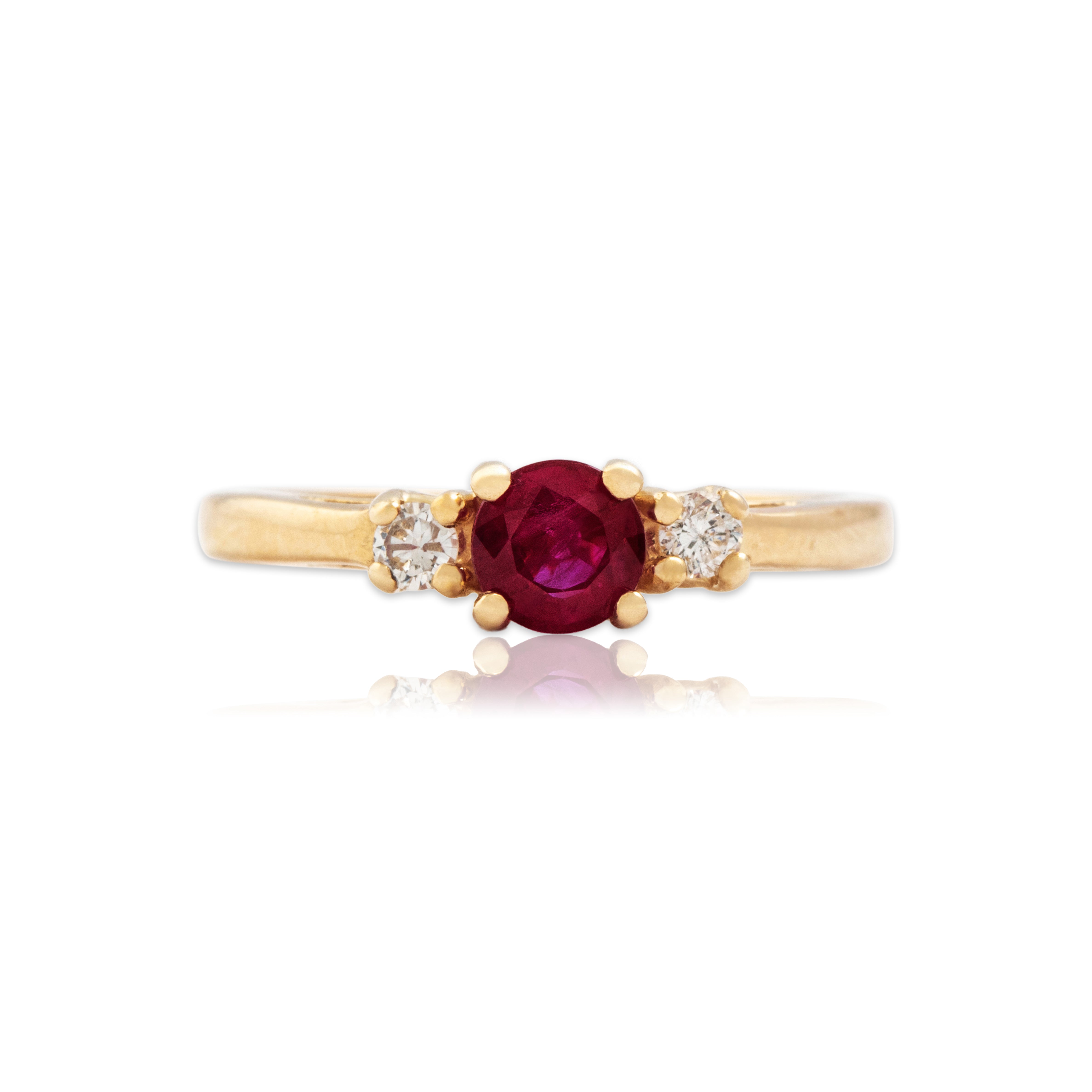Vintage 14k Yellow Gold Ruby Diamond Pretty Trio Ring 6.00