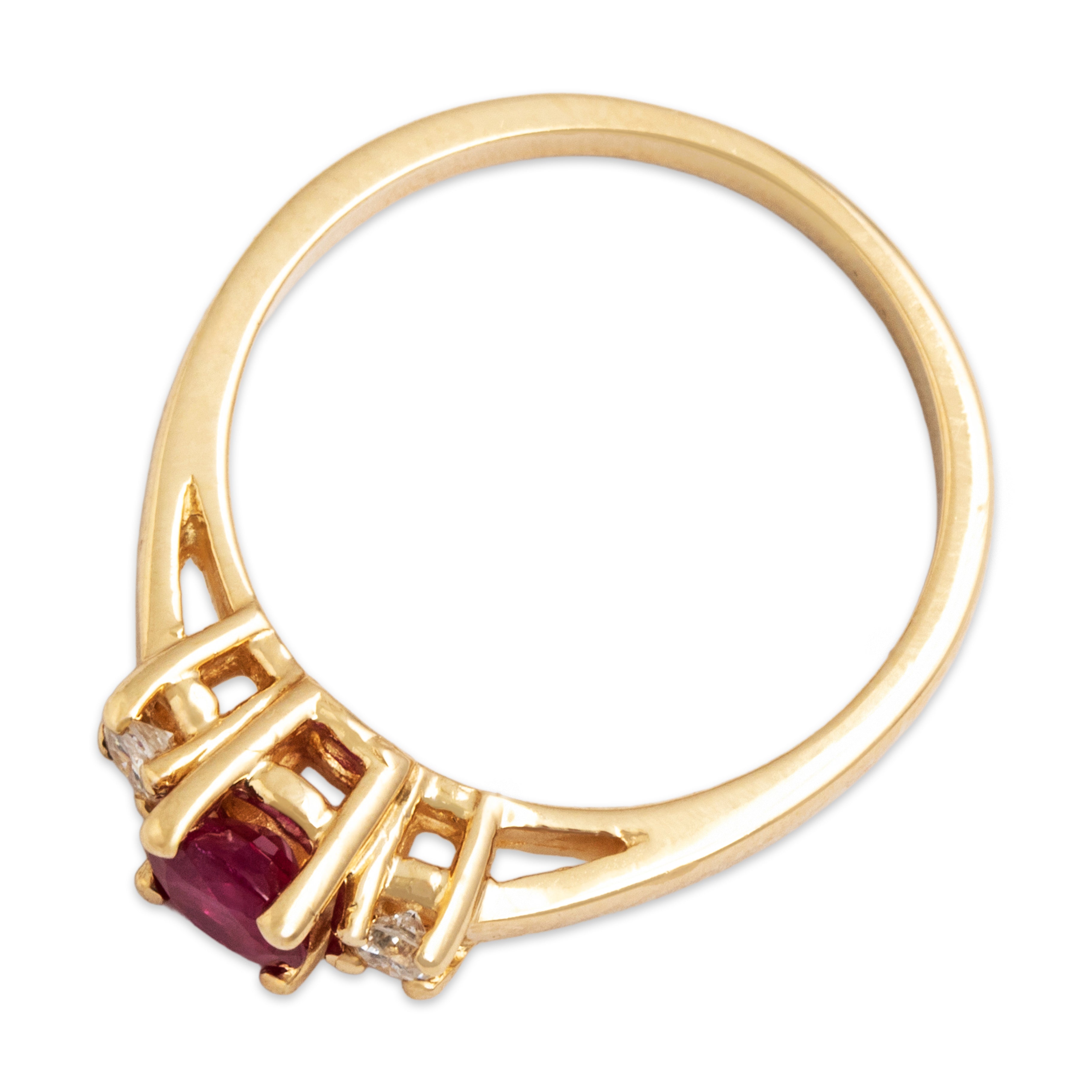 Vintage 14K Yellow Gold .4ct Ruby Classic Trio Ring - Overall view