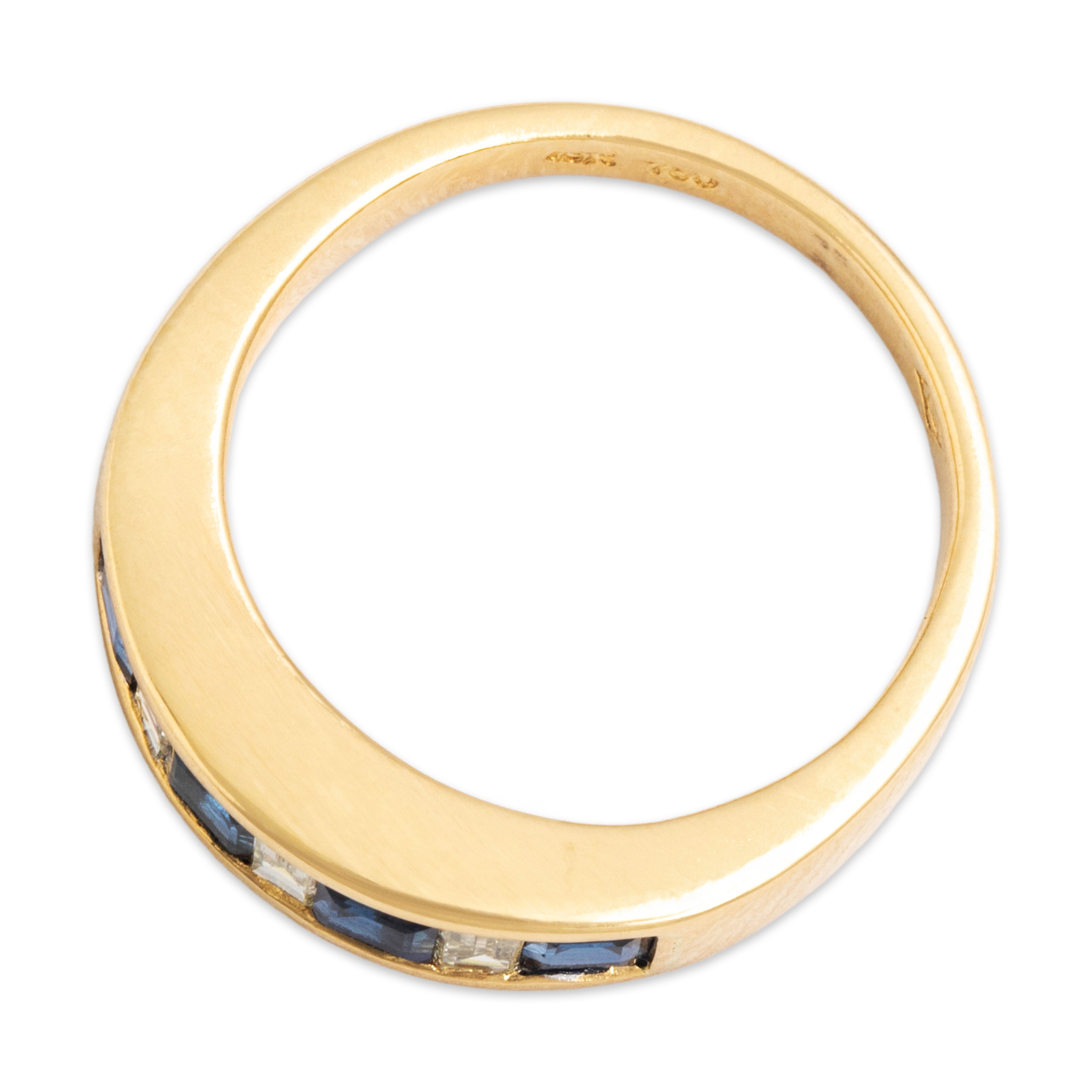 Vintage 18K Yellow Gold .6cttw Blue Sapphire Geometric Band Ring - Overall view