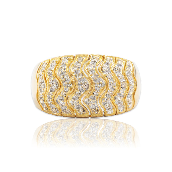 Vintage 14k Yellow Gold Diamond Wide Wavy Line Ring 9.00