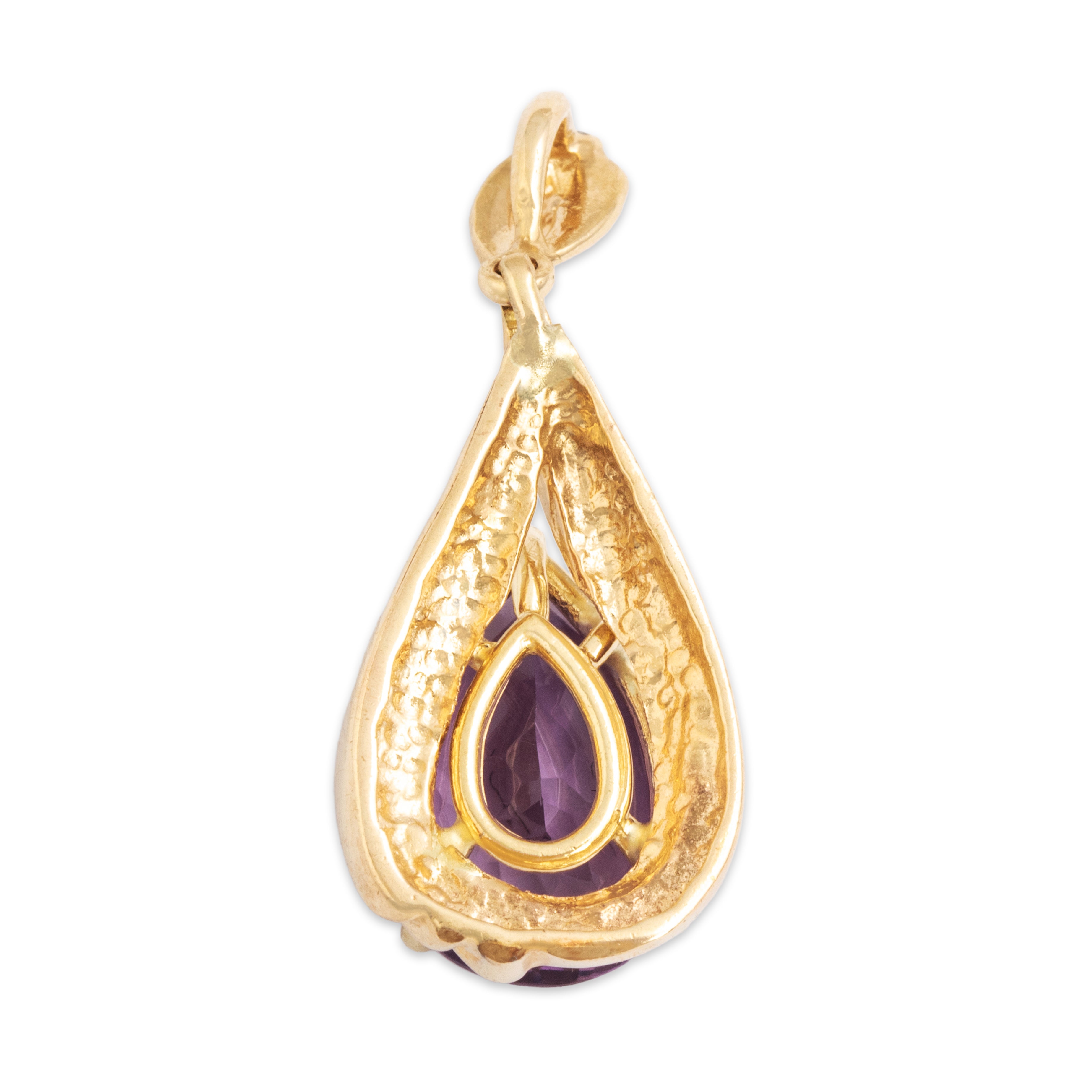 Vintage 14K Yellow Gold 4.38ct Amethyst Swirl Teardrop Pendant - Back view