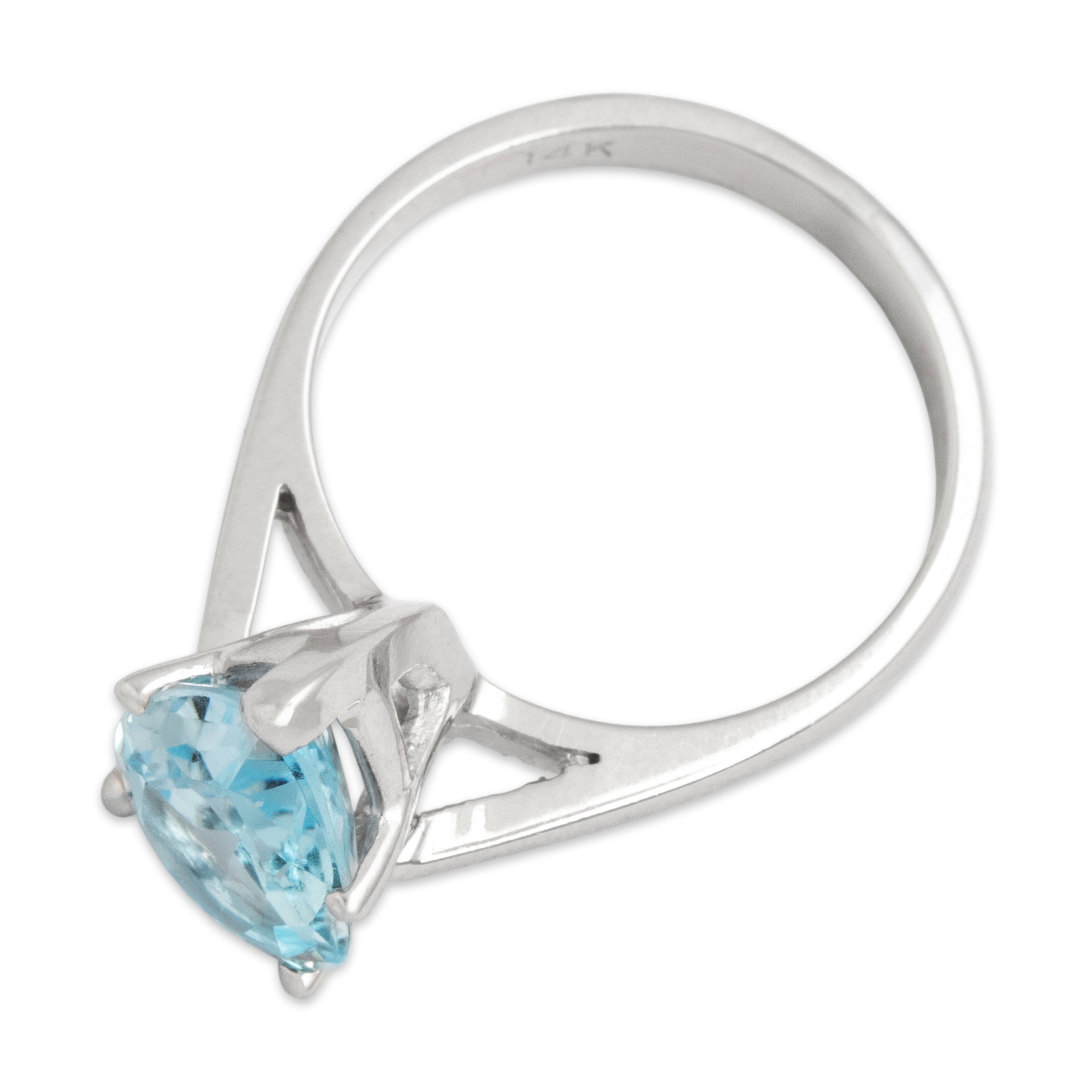 Vintage 14k White Gold 2.53ct Light Blue Topaz Bold Pear Solitaire Ring 4.75