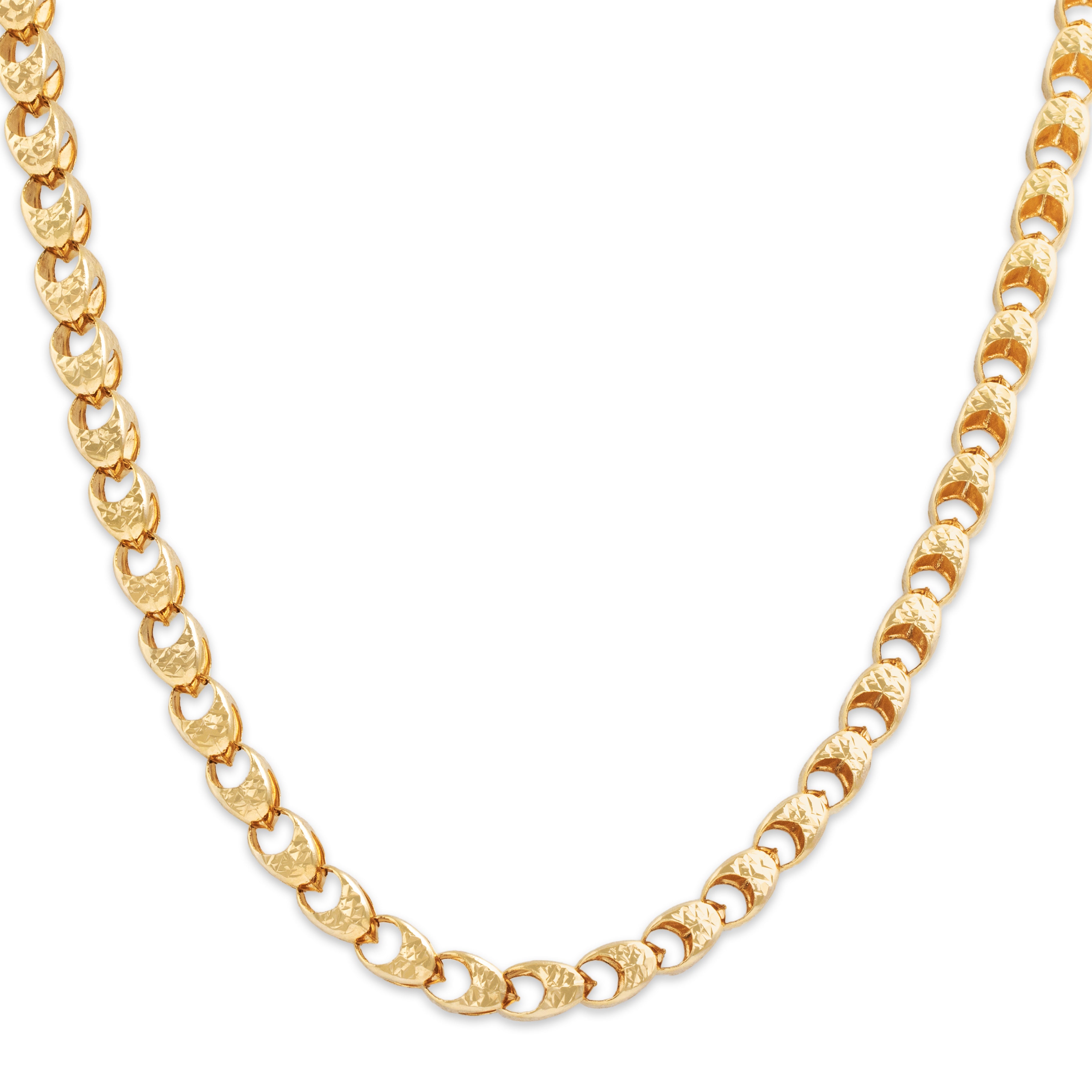 Vintage Italian 14K Yellow Gold Chic Dimensional Textured Crescent Link Necklace - Close-up view