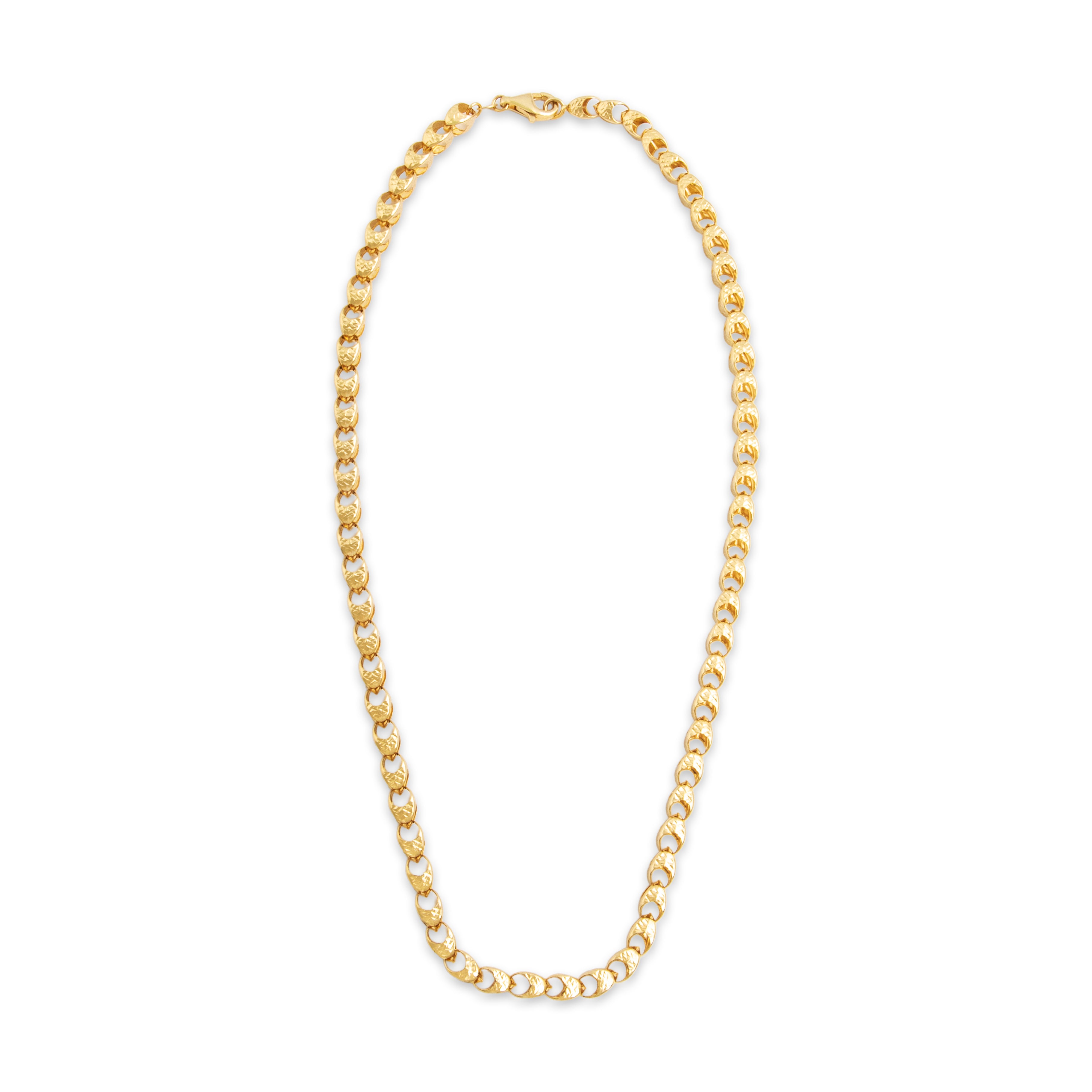 Vintage Italian 14K Yellow Gold Chic Dimensional Textured Crescent Link Necklace - Overall view