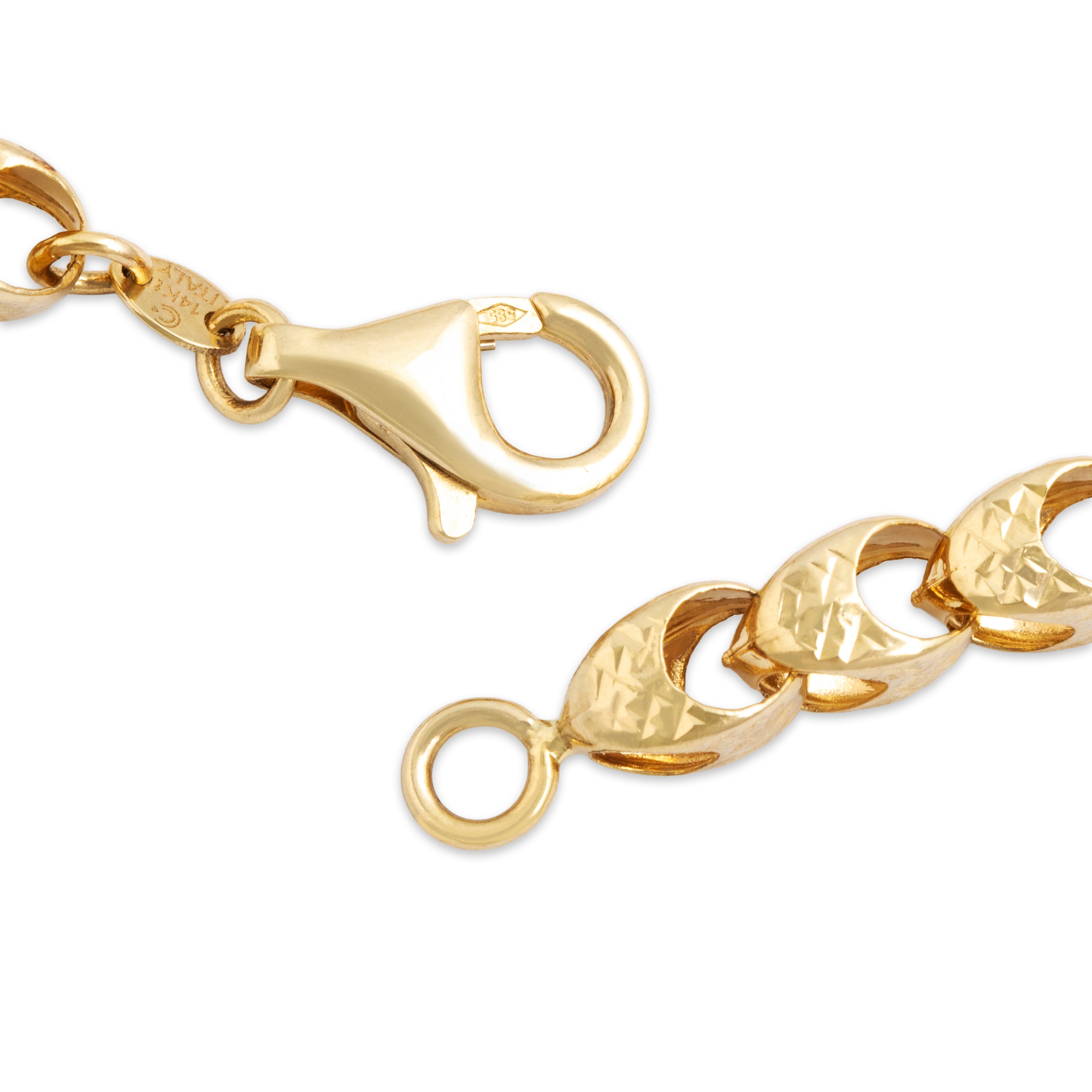 Vintage Italian 14K Yellow Gold Chic Dimensional Textured Crescent Link Necklace - clasp view