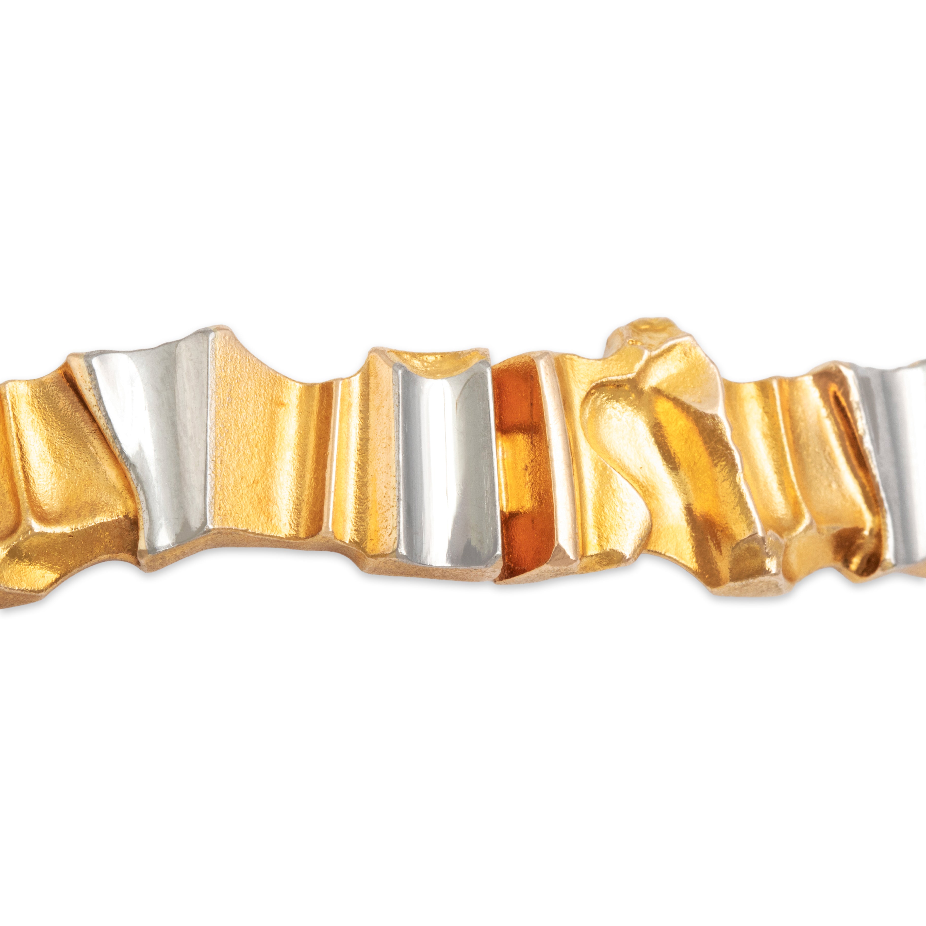 Vintage Finnish 14K Yellow & White Gold Heavy Modernist Freeform Link Bracelet - detail view #3