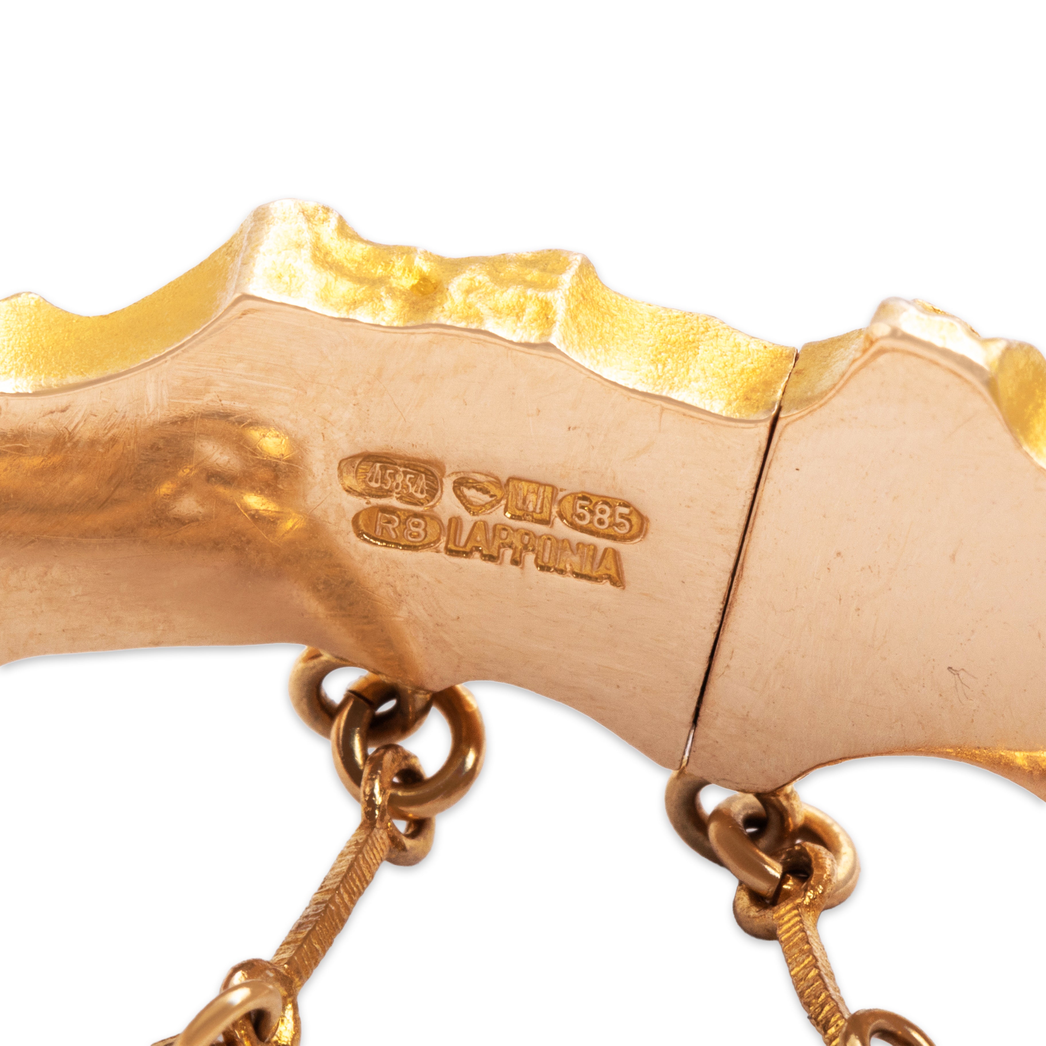 Vintage Finnish 14K Yellow & White Gold Heavy Modernist Freeform Link Bracelet - Hallmark view