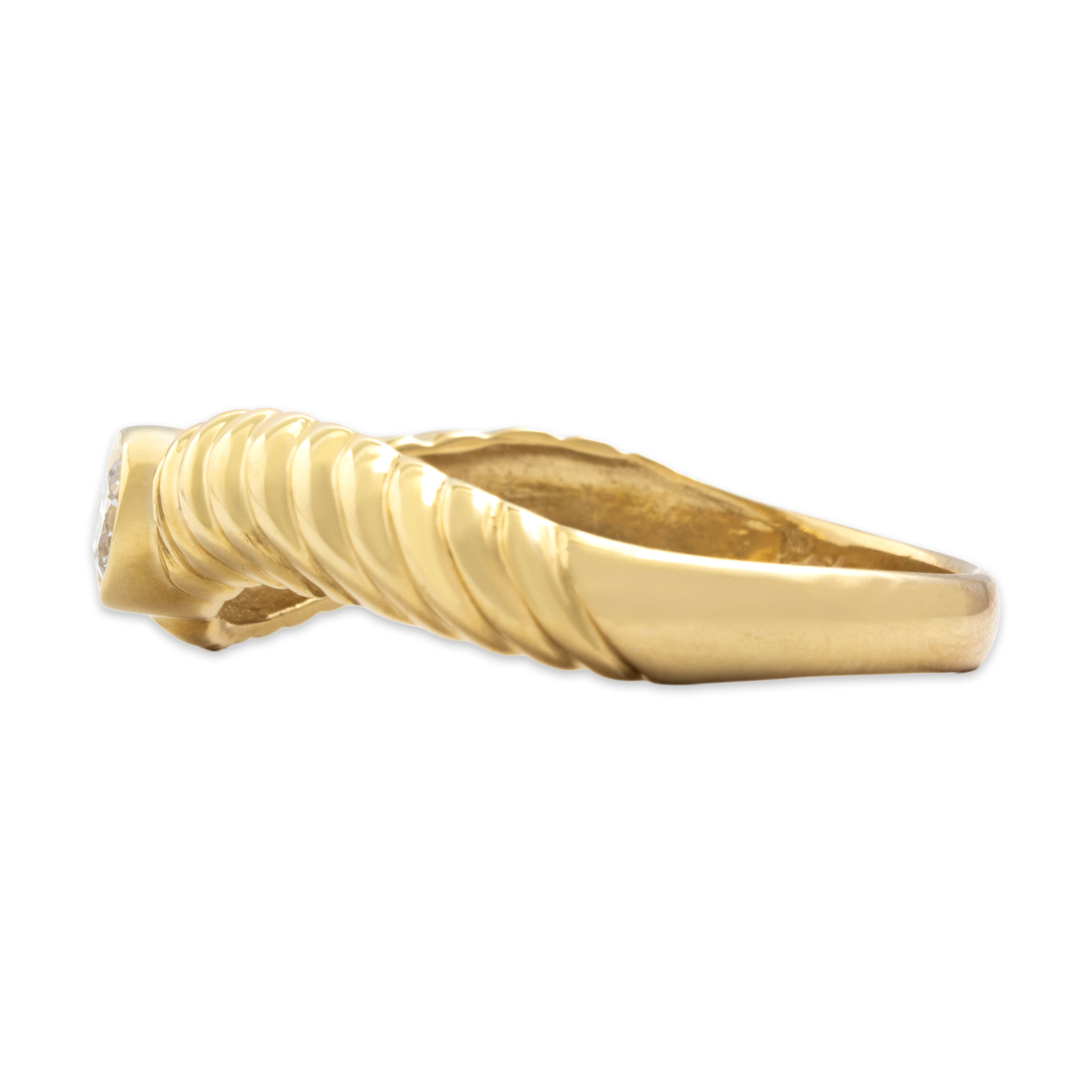 Vintage 14k Yellow Gold Diamond Twisted Cable Solitaire Ring - Side view