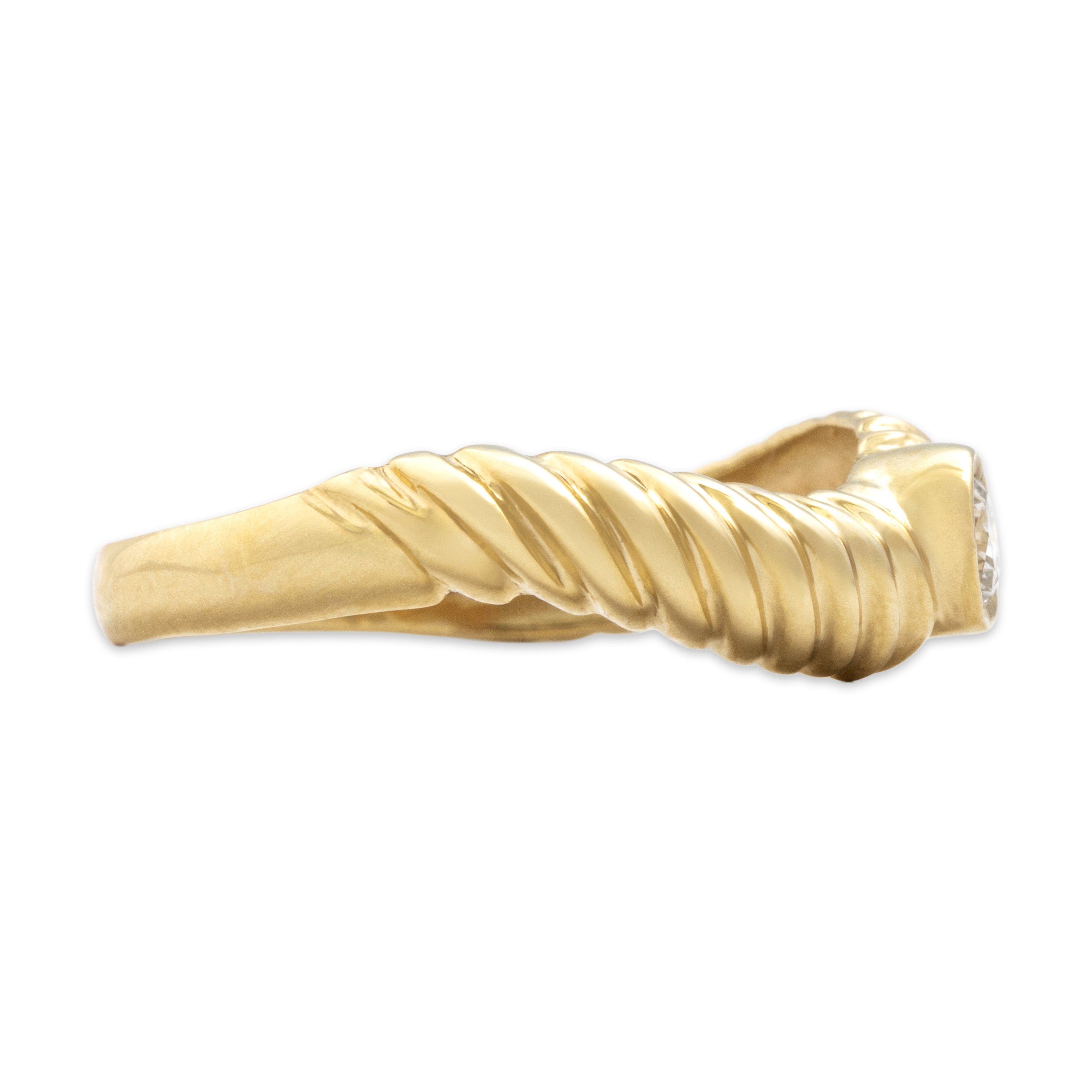 Vintage 14k Yellow Gold Diamond Twisted Cable Solitaire Ring - Side view
