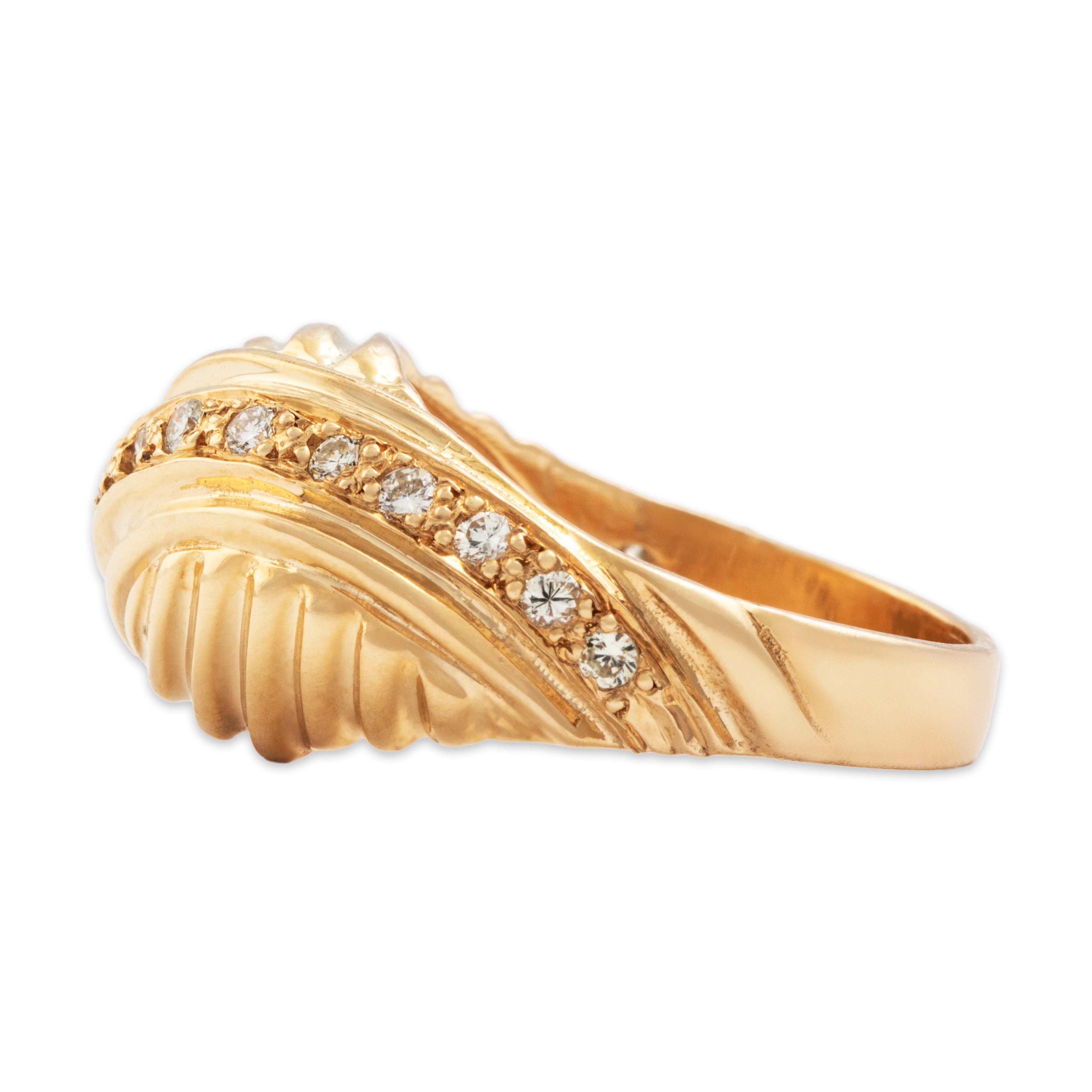 Vintage 14K Yellow Gold .15cttw Diamond Bold Swirl Ring - Side view