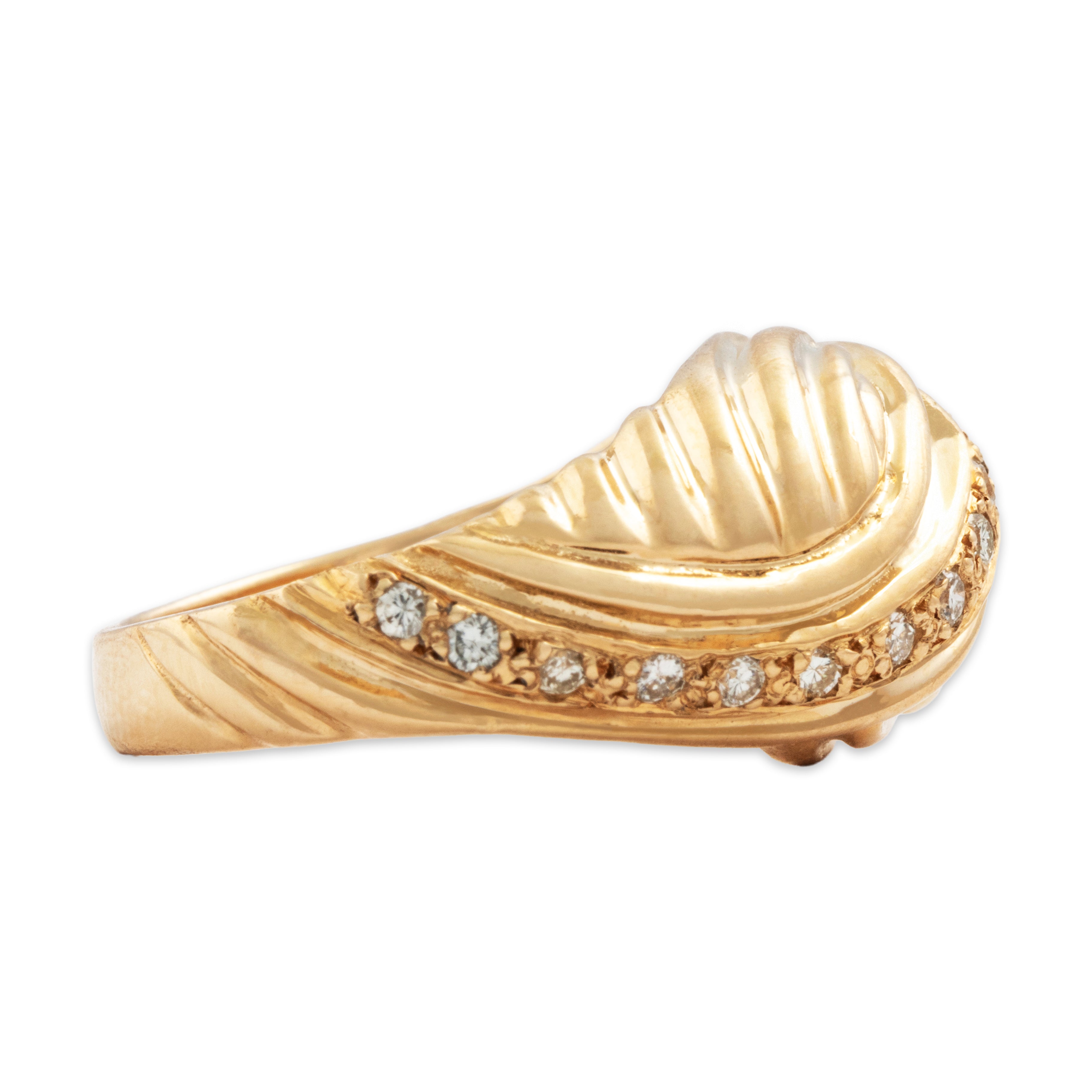 Vintage 14K Yellow Gold .15cttw Diamond Bold Swirl Ring - Side view
