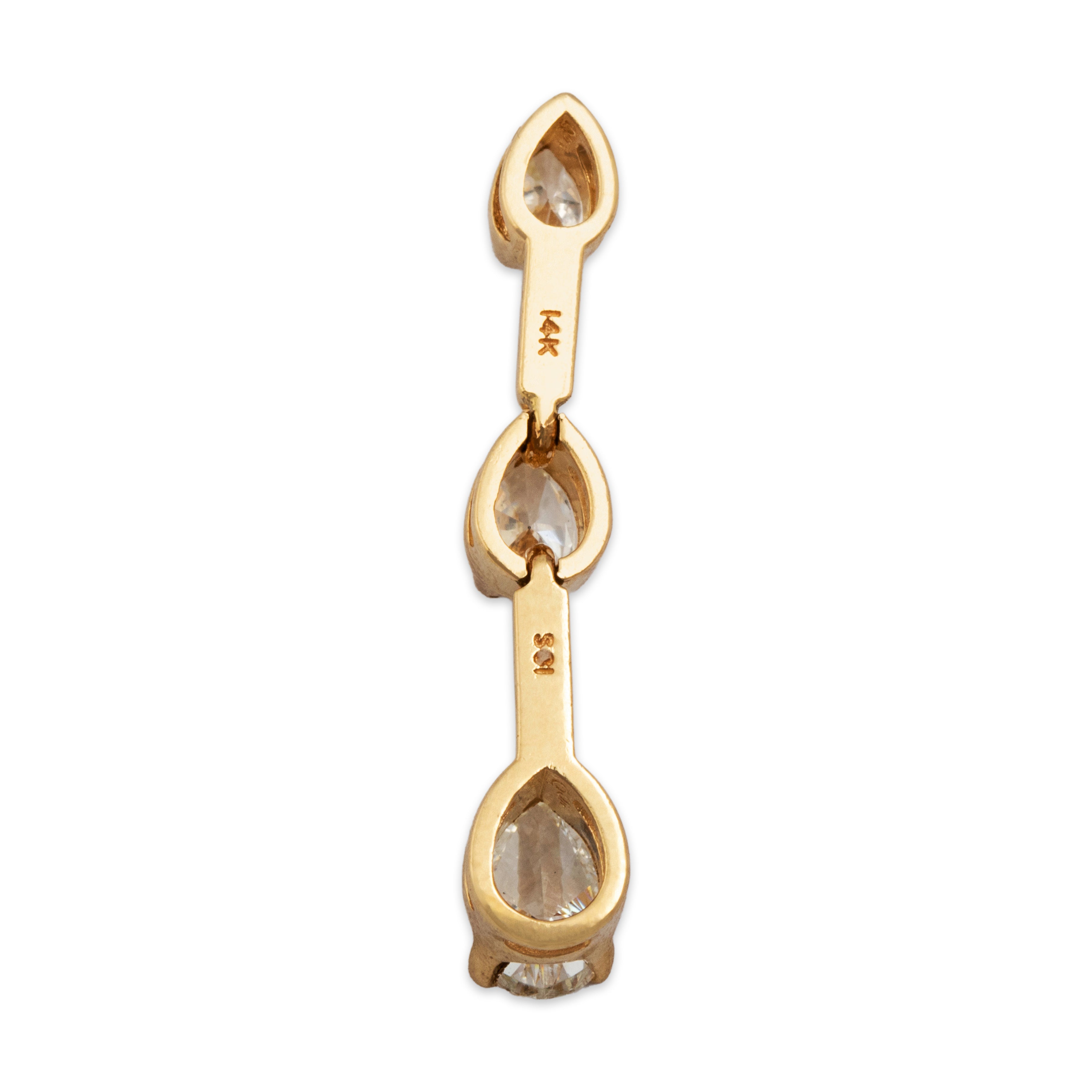 Vintage 14k Yellow Gold Diamond Pear Trio Vertical Drop Pendant