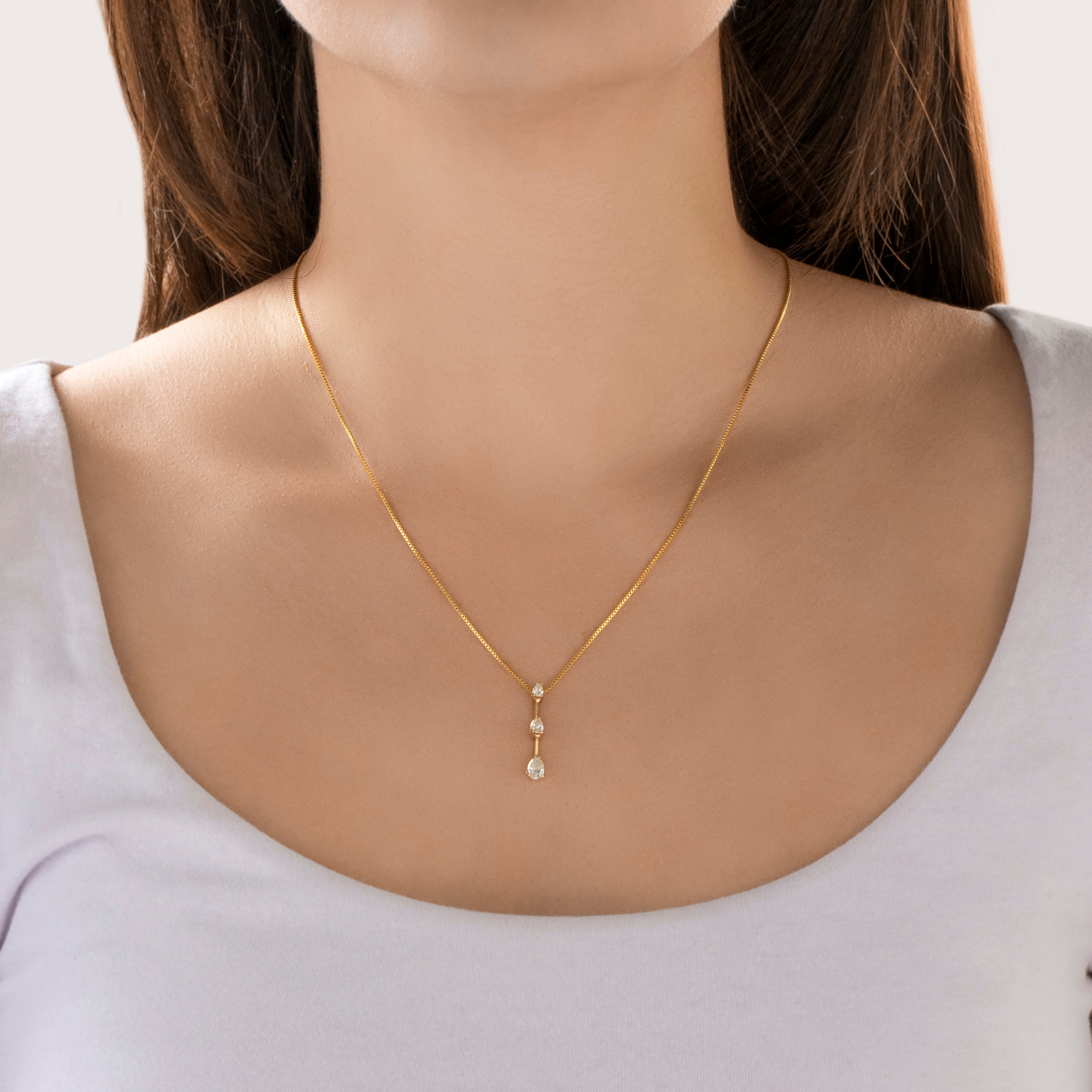 Vintage 14k Yellow Gold Diamond Pear Trio Vertical Drop Pendant