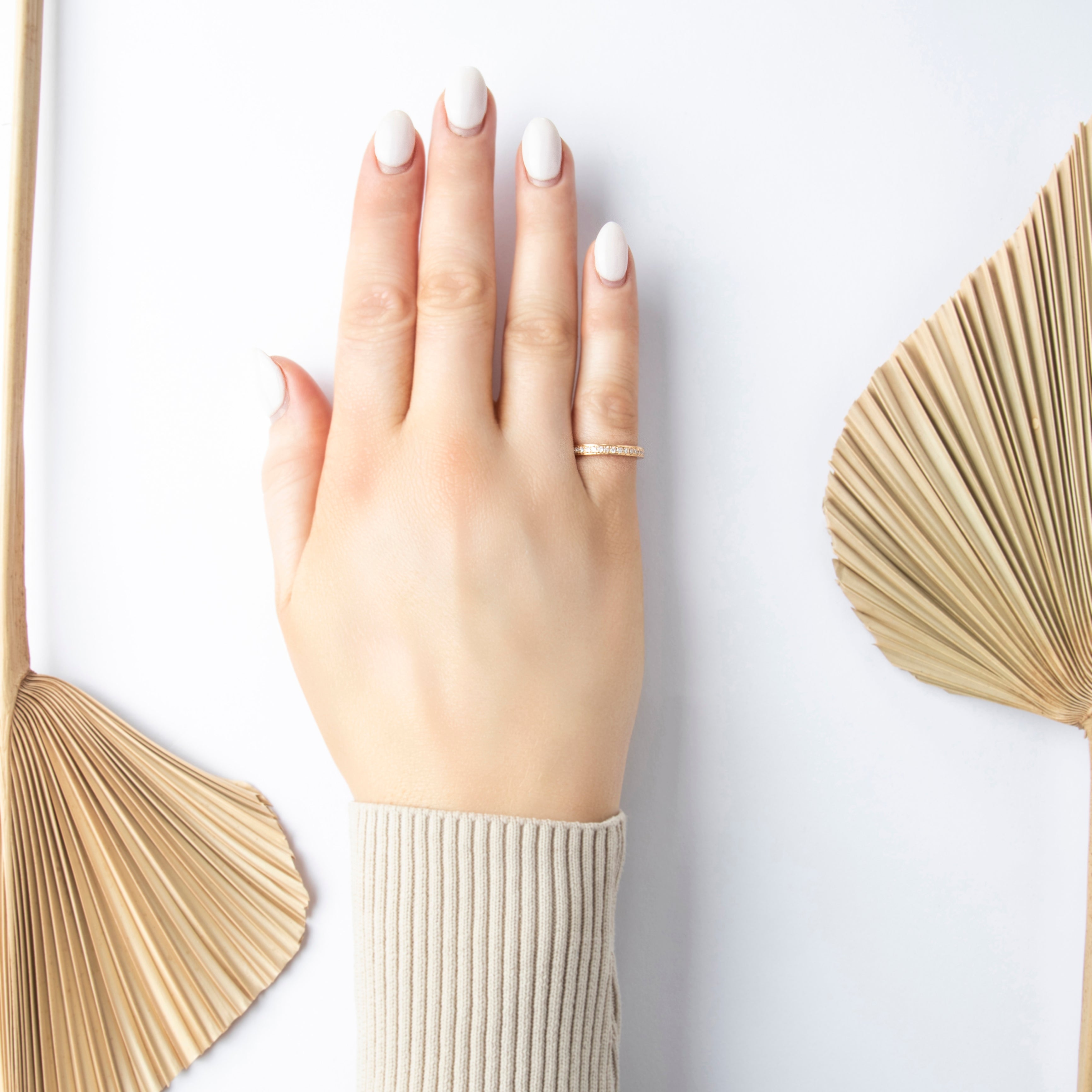 Vintage 18K Rose Gold .25cttw Channel-Set Diamond Eternity Band Ring - On model view