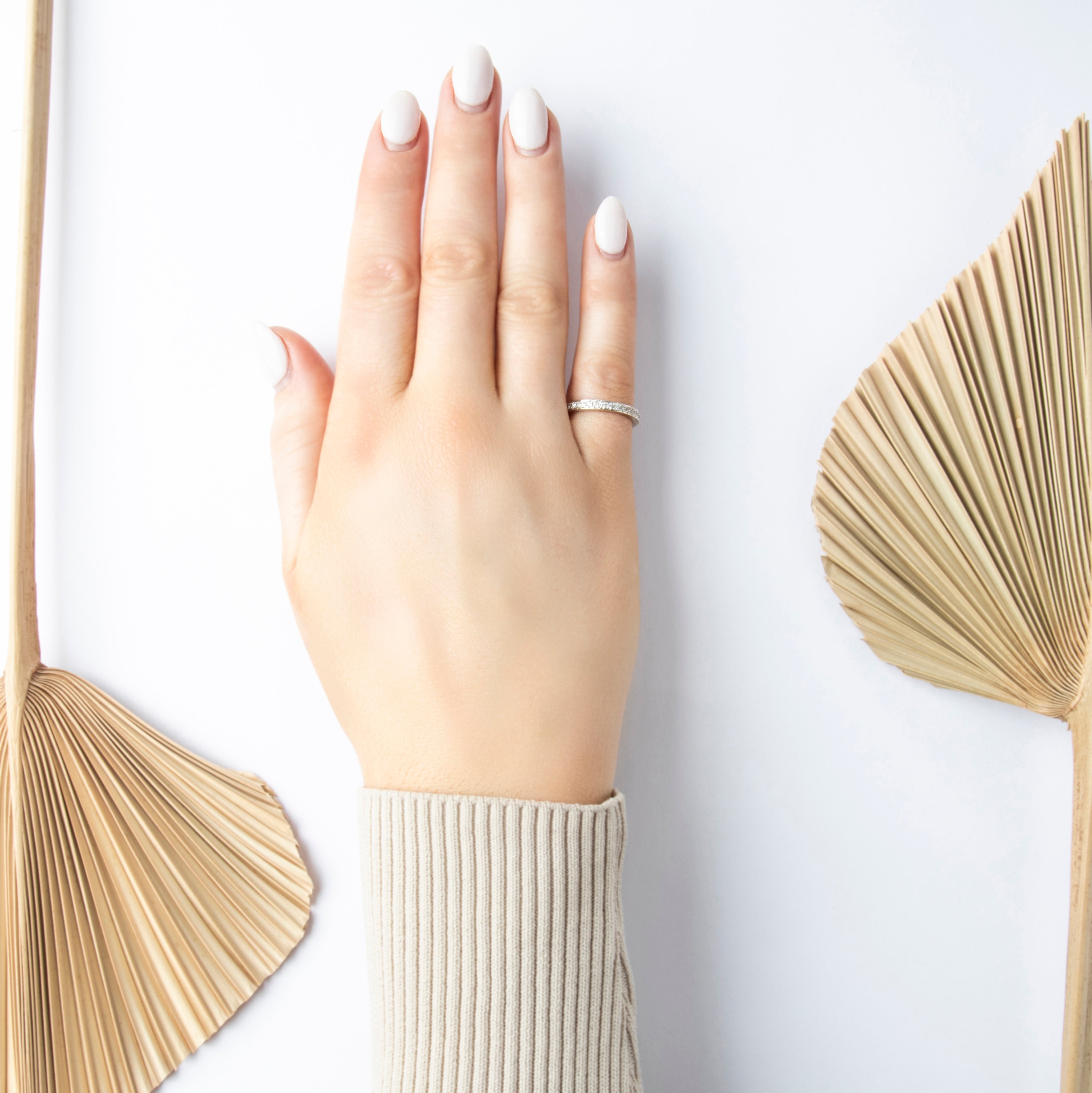 Vintage 18K White Gold .25cttw Diamond Sleek Stacking Eternity Band - On model view