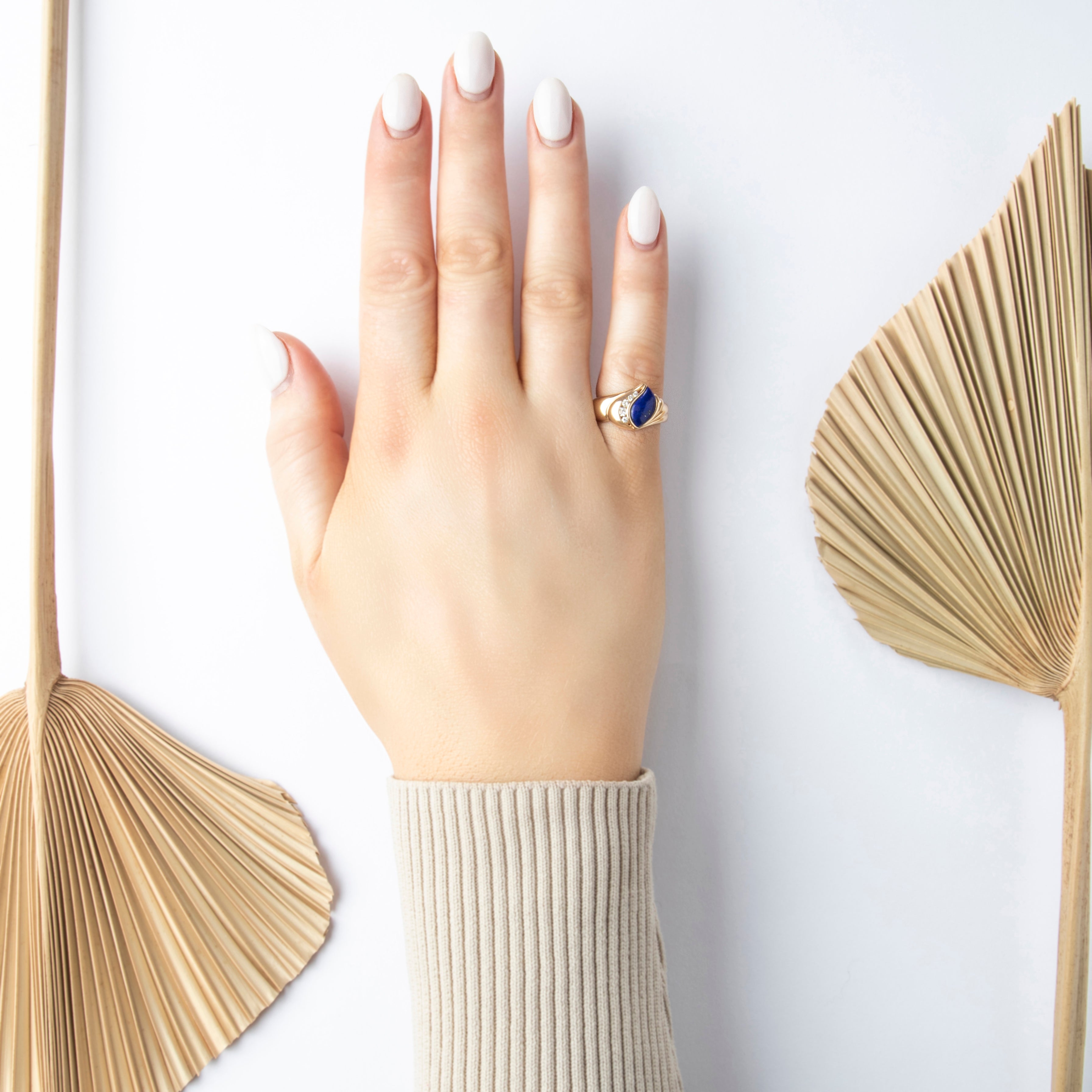 Vintage 14K Yellow Gold .03ct Diamond Bold Sculptural Wave Ring - On model view