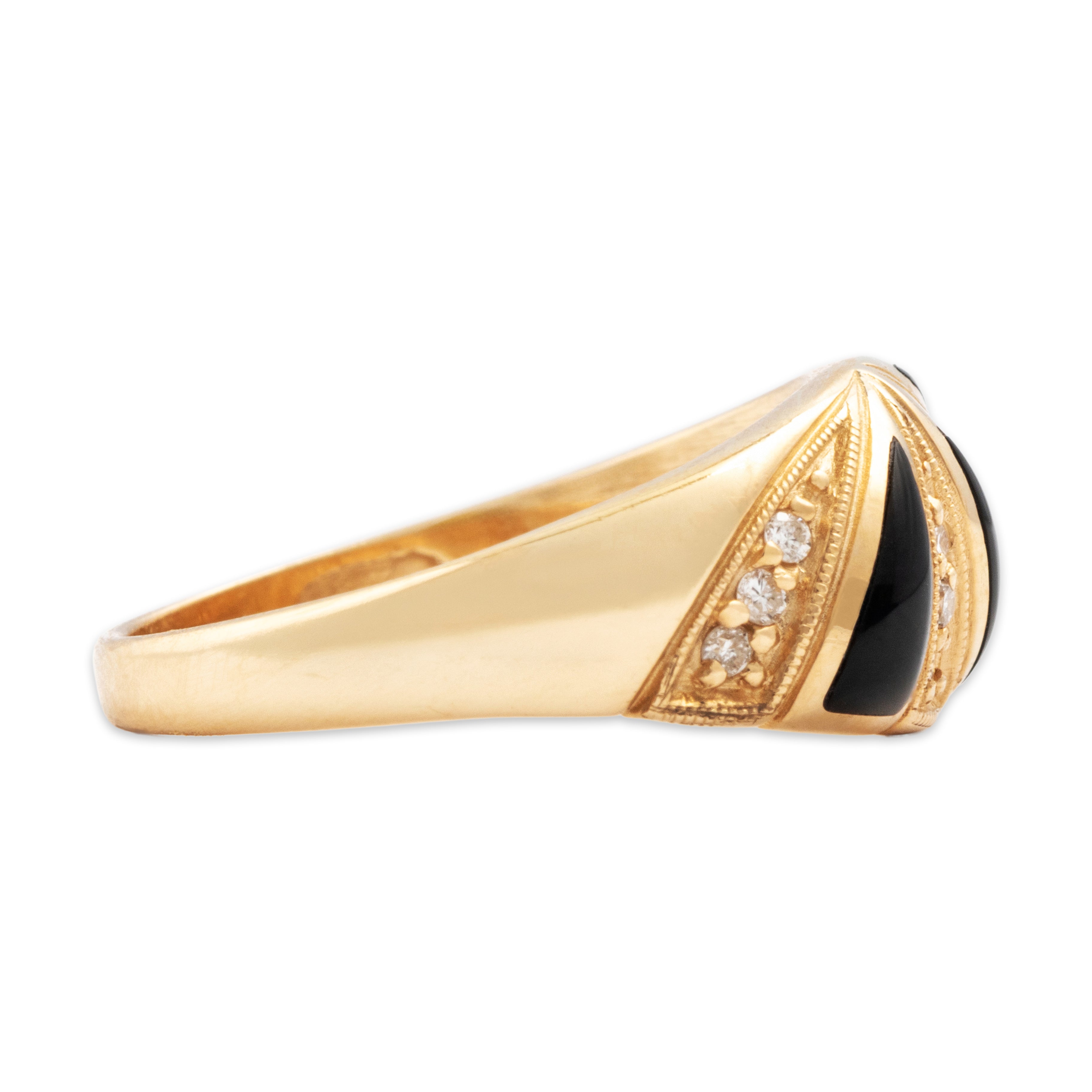 Vintage 14K Yellow Gold .01cttw Diamond Alternating Fan Ring - Side view