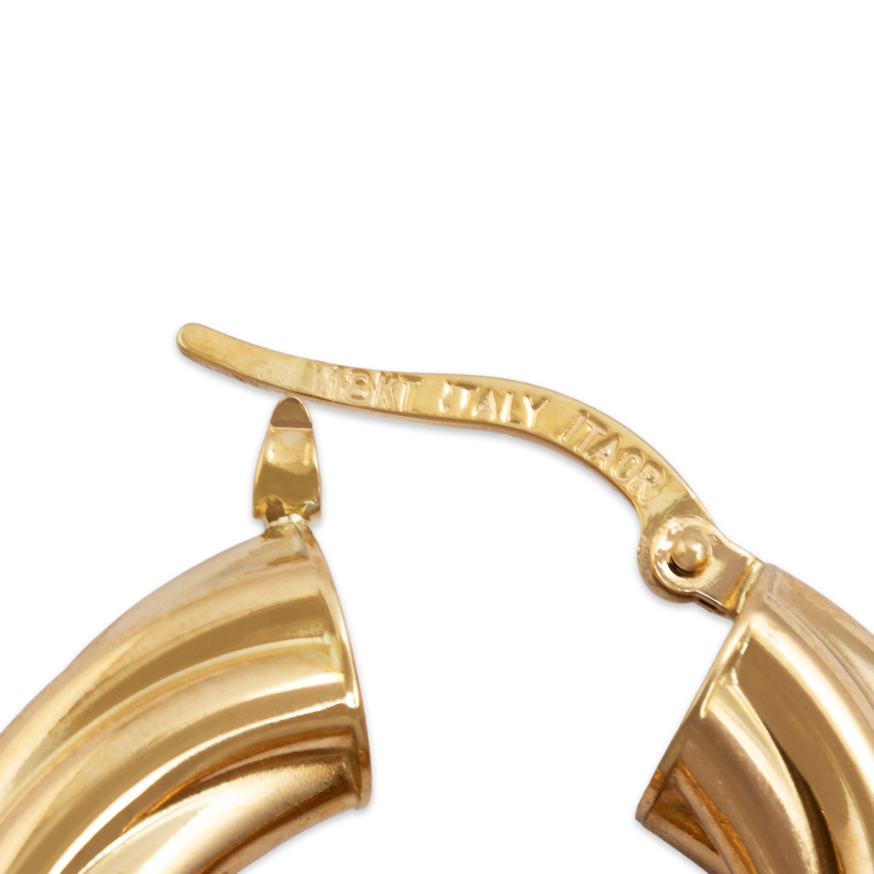 Vintage Italian 18K Yellow Gold Chunky Twisted Ribbed Hoop Earrings - Hallmark view