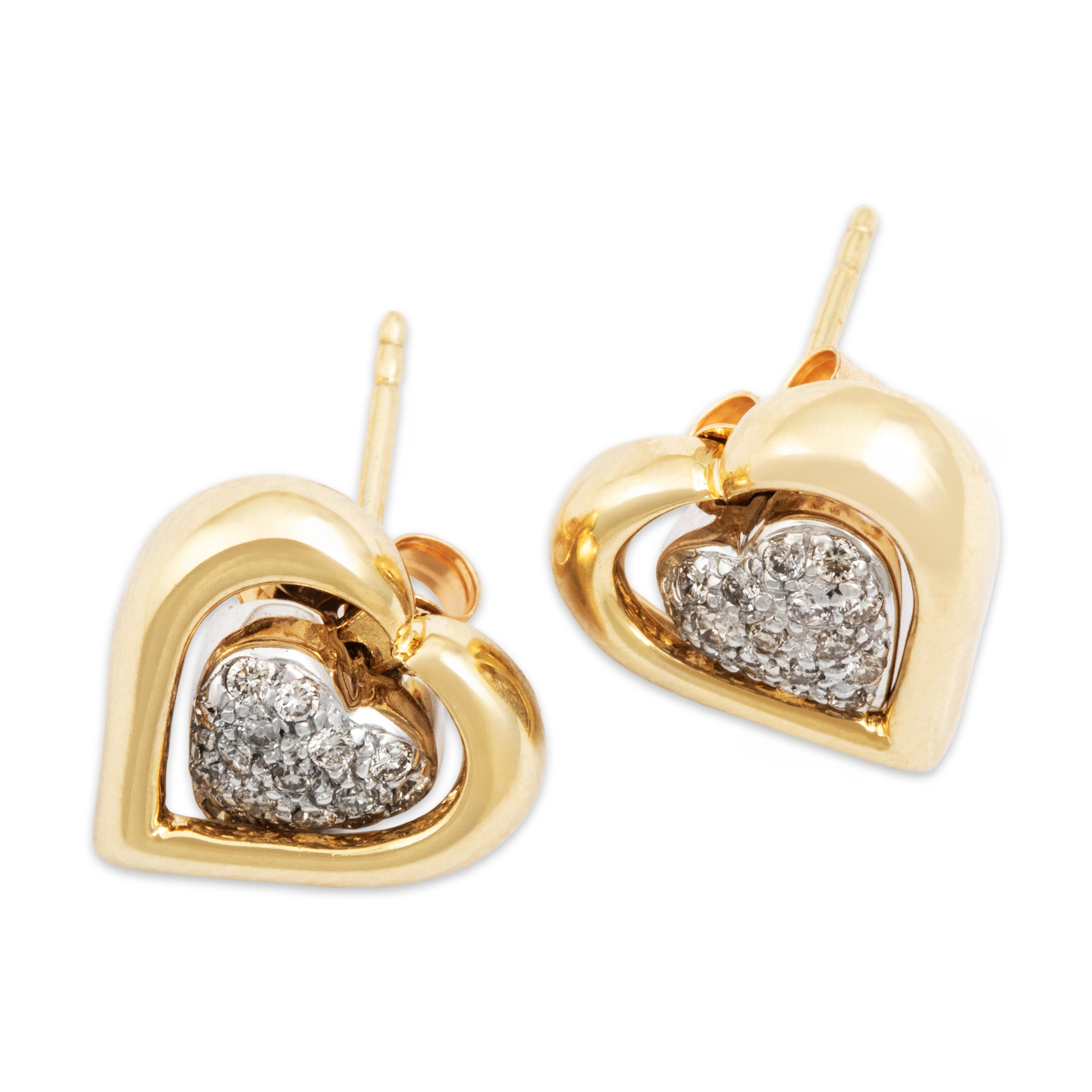 Vintage 14K Yellow and White Gold .19cttw Diamond Heart Jacket Stud Earrings - Overall view