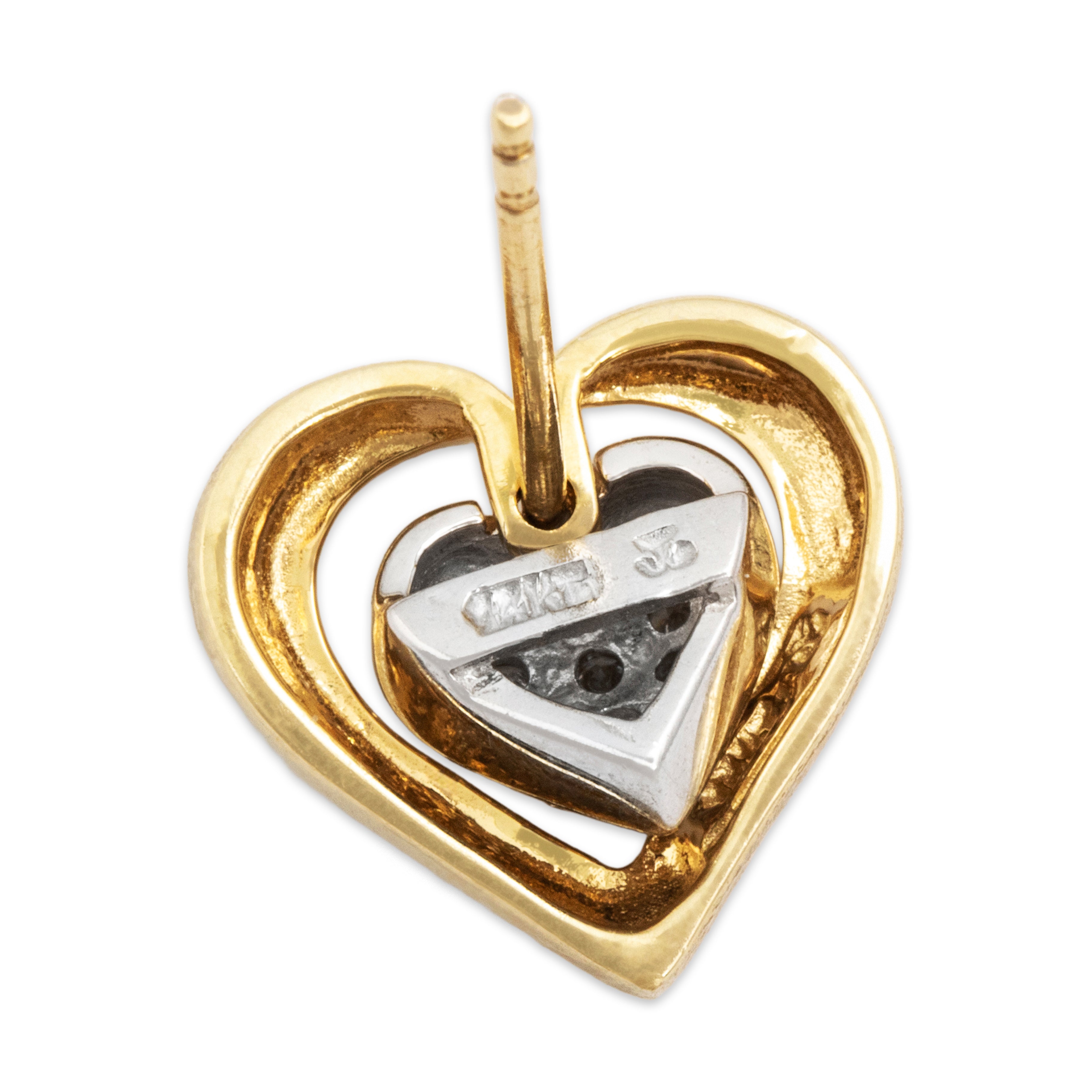 Vintage 14K Yellow and White Gold .19cttw Diamond Heart Jacket Stud Earrings - Hallmark view