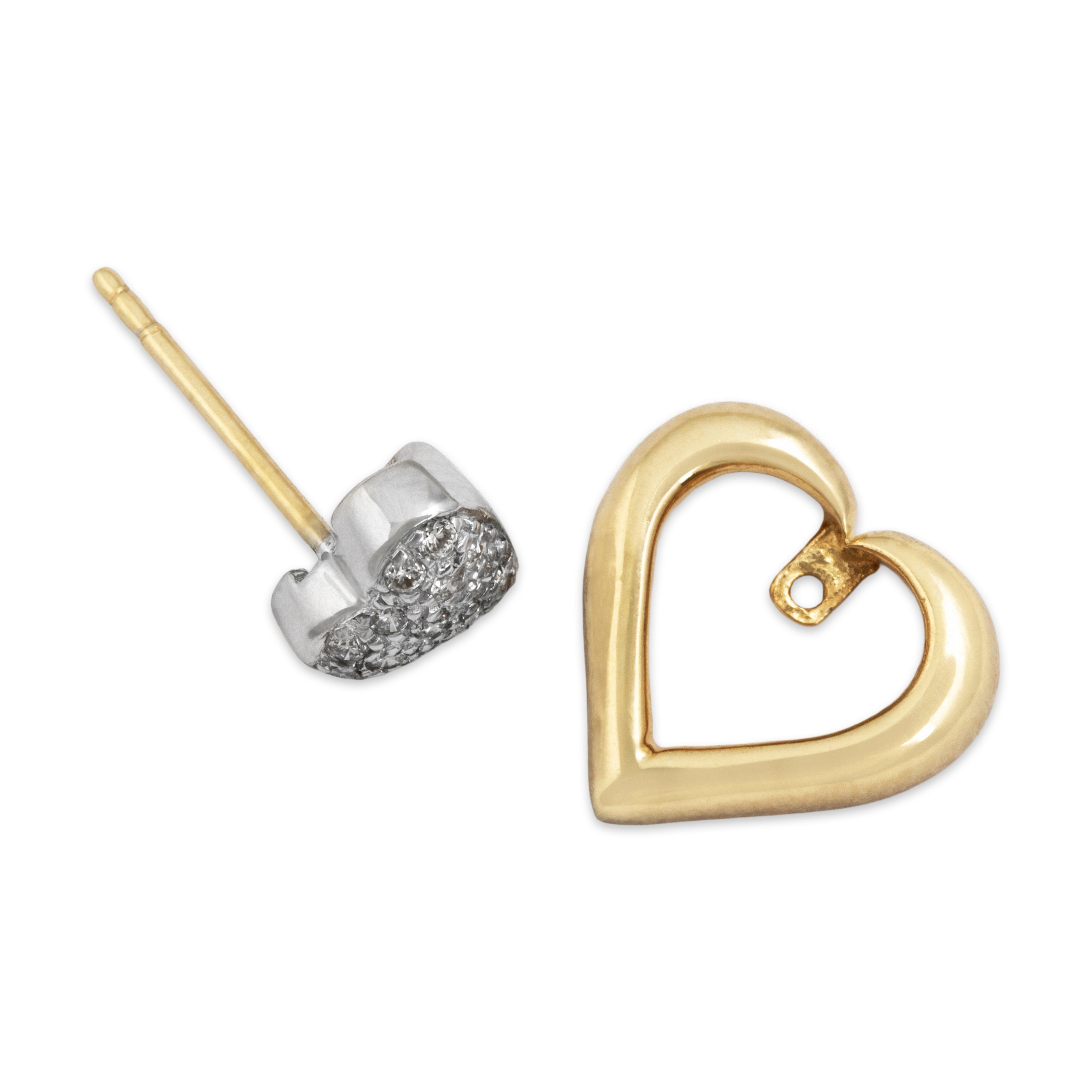 Vintage 14K Yellow and White Gold .19cttw Diamond Heart Jacket Stud Earrings - detail view #1