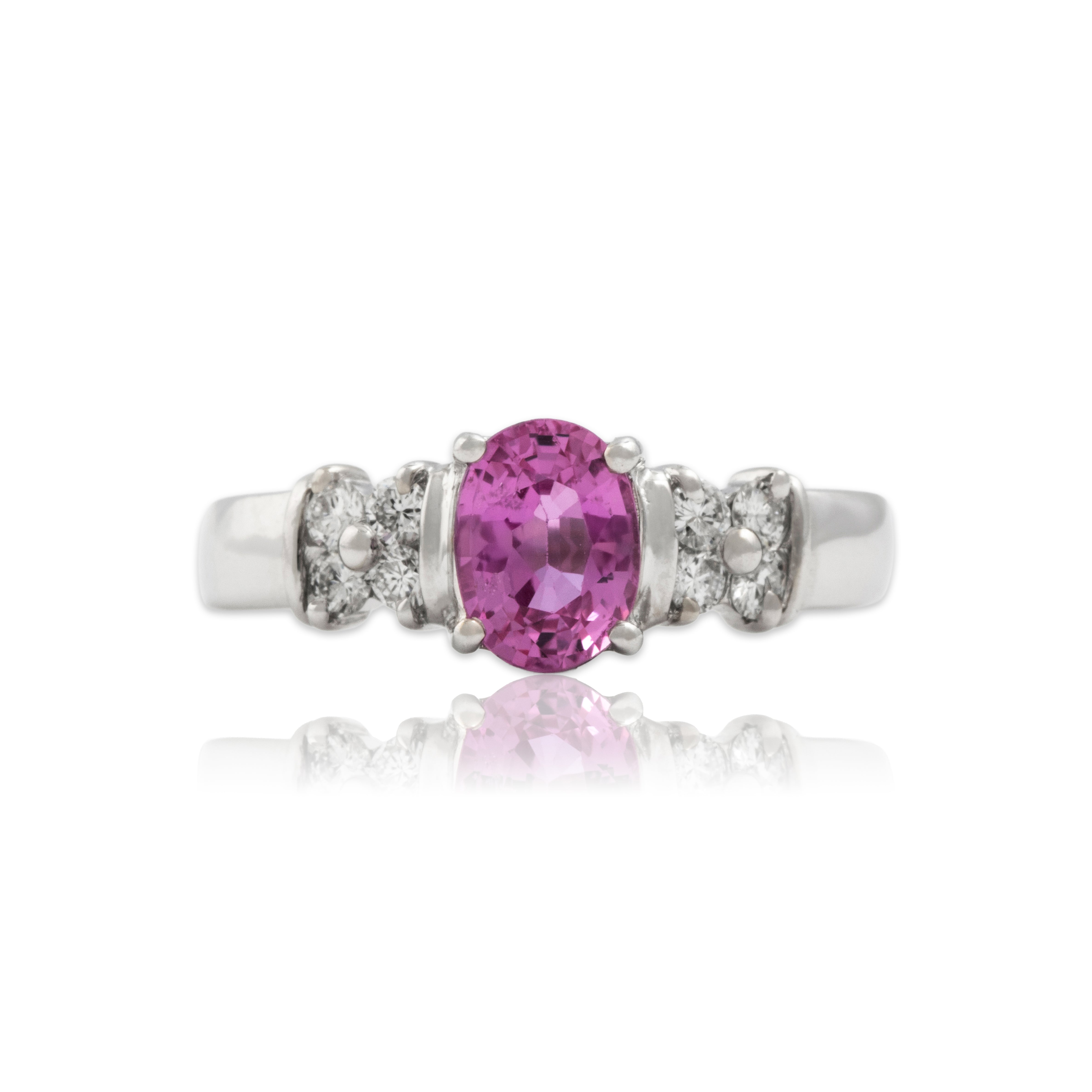 Vintage 18k White Gold 1.01ct Pink Sapphire Diamond Beautiful Oval Ring 7.00