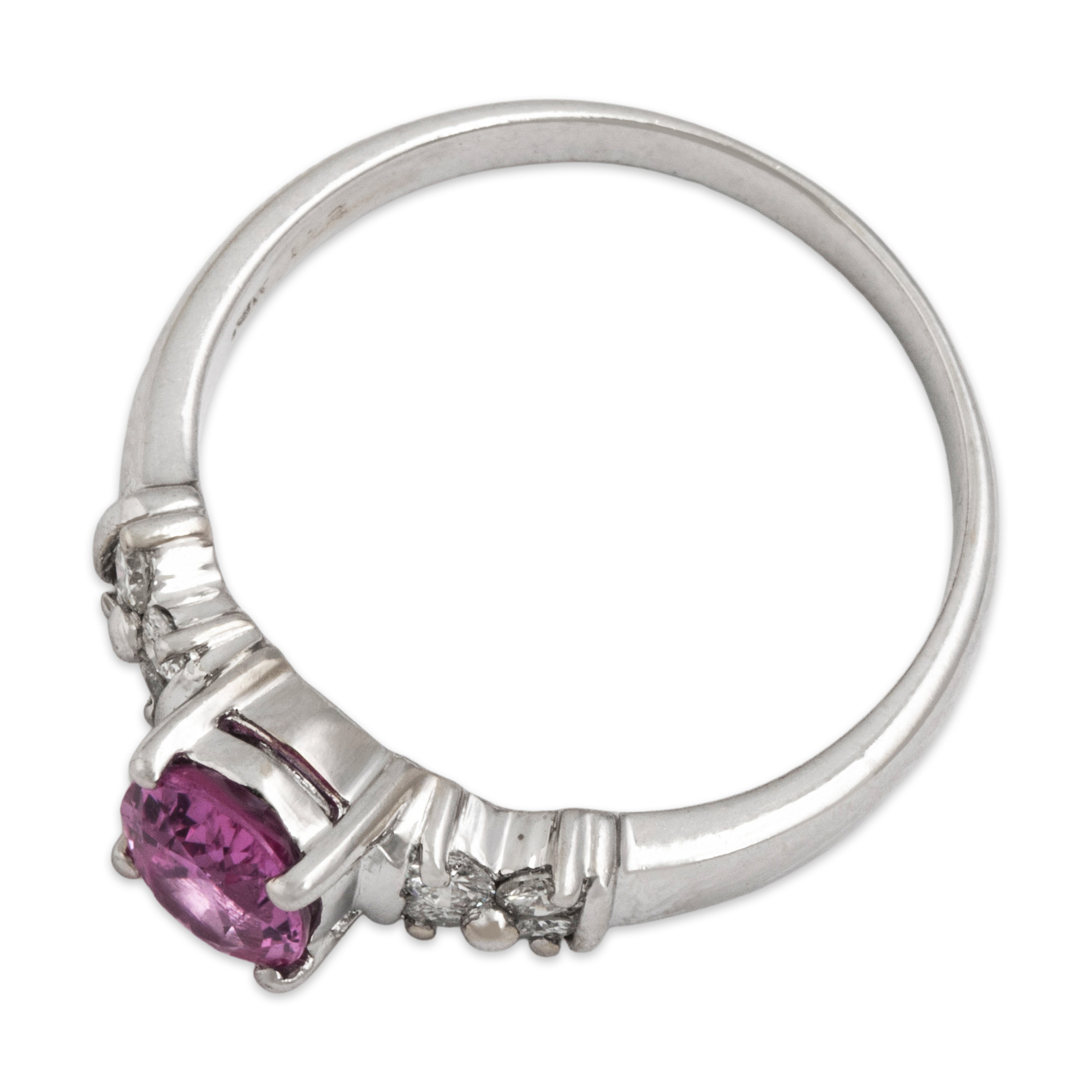 Vintage 18K White Gold 1.01ct Pink Sapphire Bright Oval Ring - Overall view