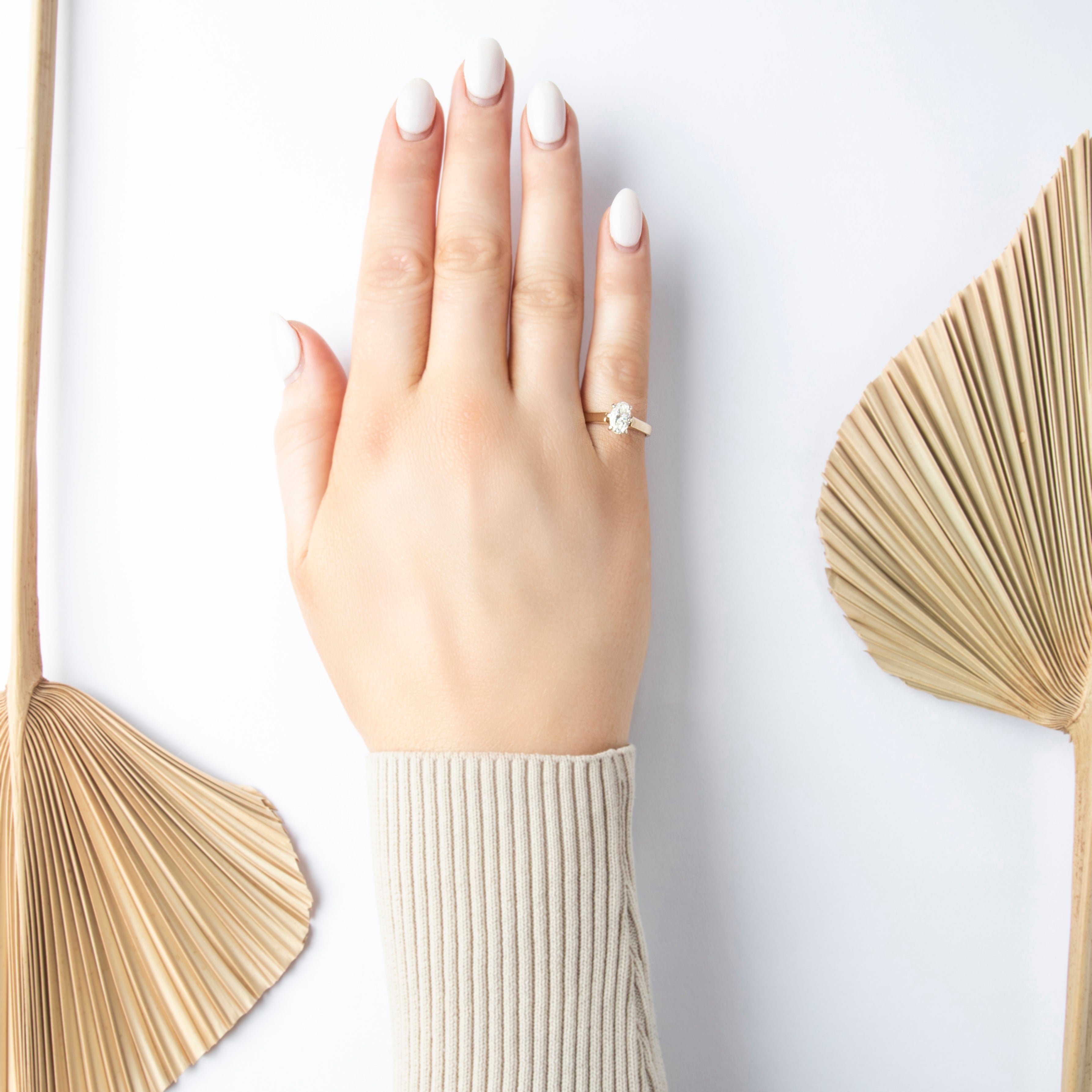 Vintage 14K Yellow Gold .82ct Diamond Oval Solitaire Ring - On model view