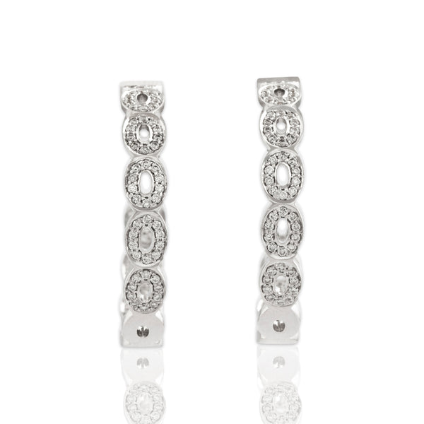 Estate 18k White Gold .94cttw Diamond Inside-Out Oval Large Hoop Earrings