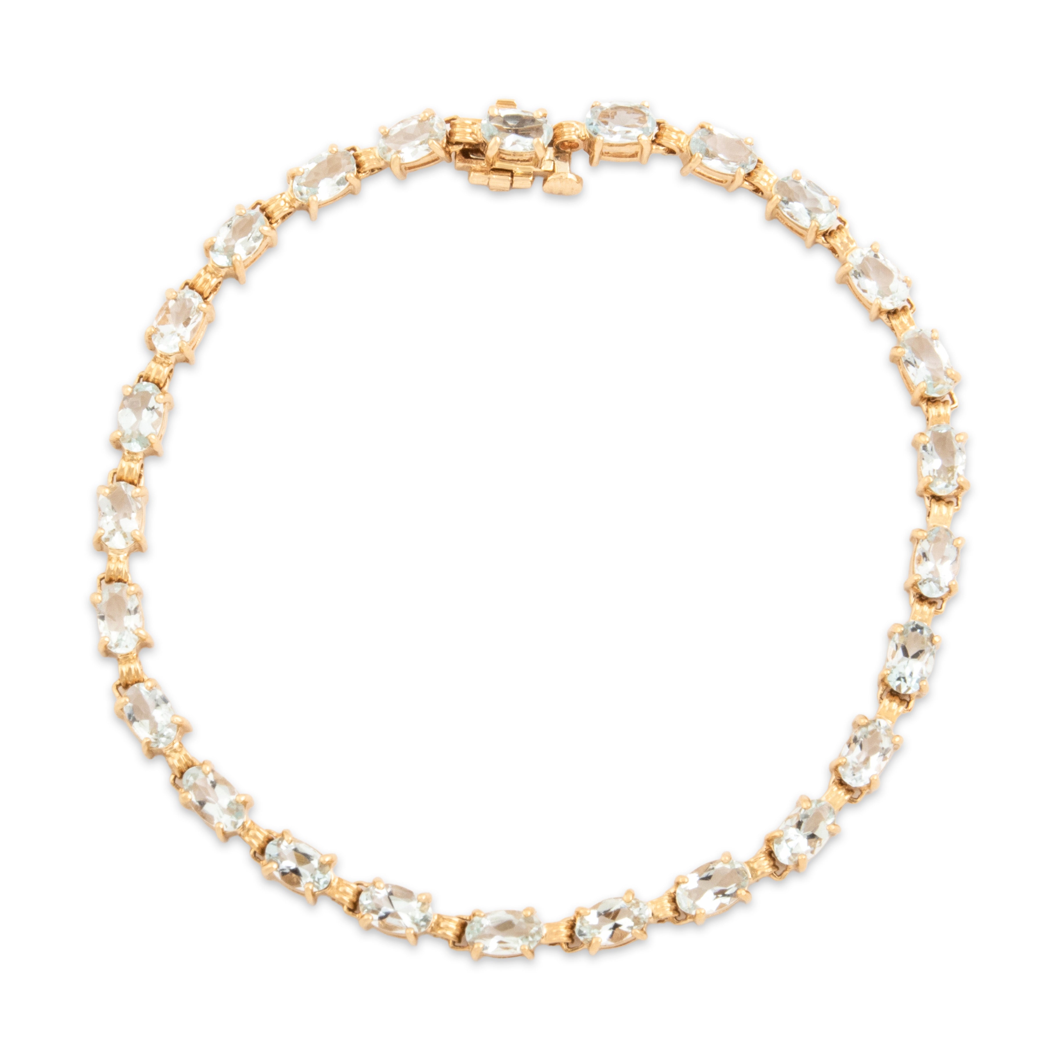 Vintage 14k Yellow Gold 4.61cttw Aquamarine Stunning Oval Tennis Bracelet 6.75