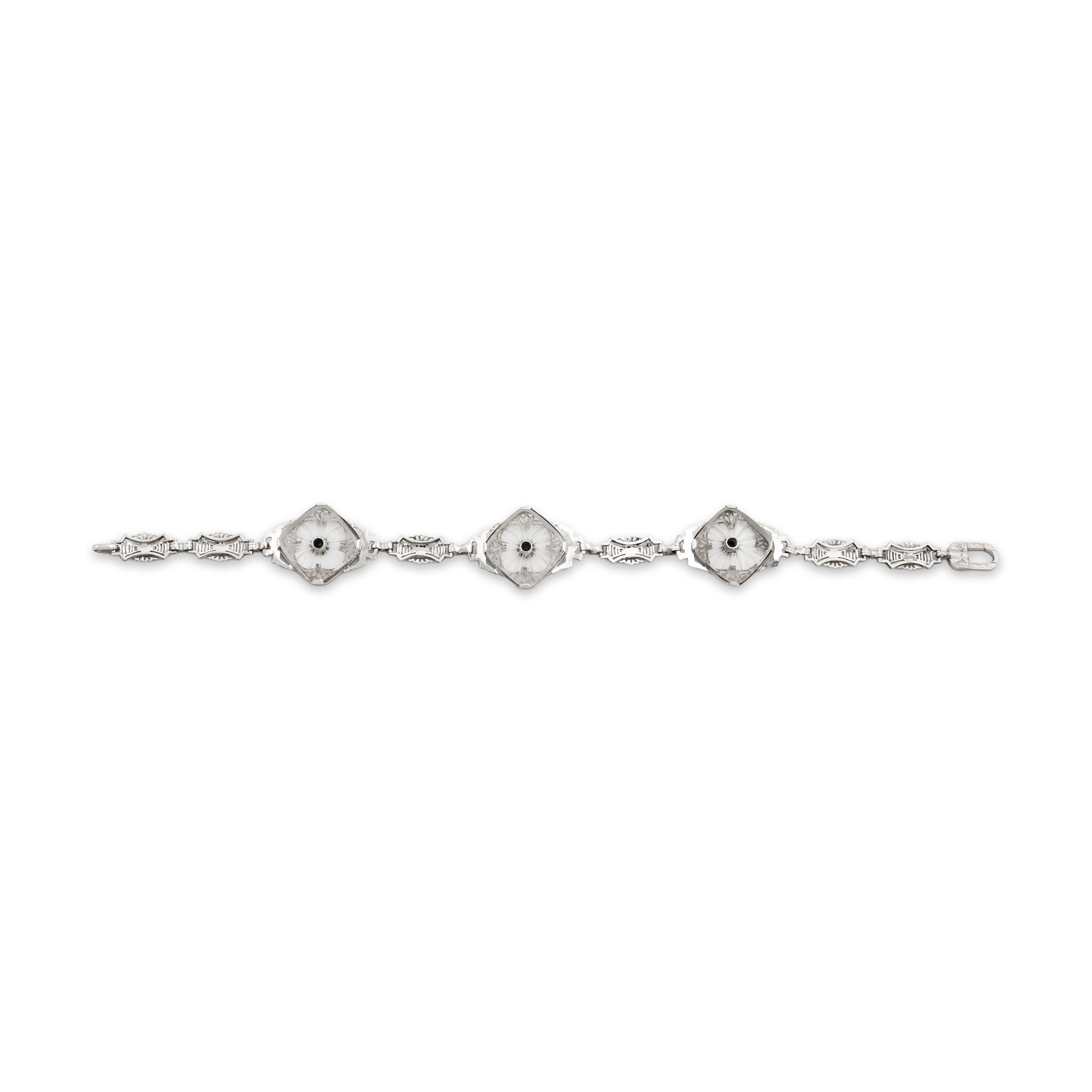 Antique Art Deco 14K White Gold .09cttw Diamond Link Bracelet - Back view