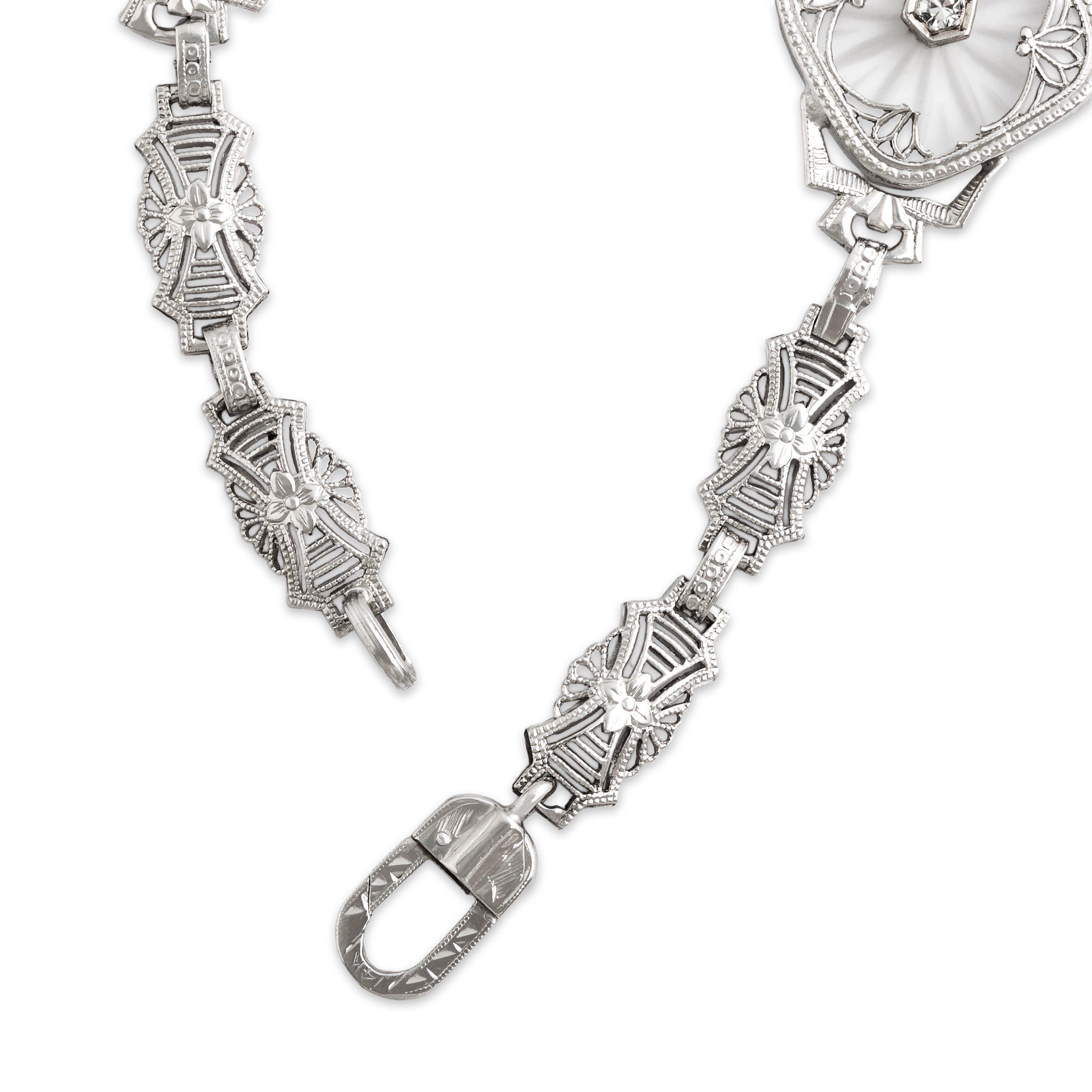 Antique Art Deco 14K White Gold .09cttw Diamond Link Bracelet - clasp view