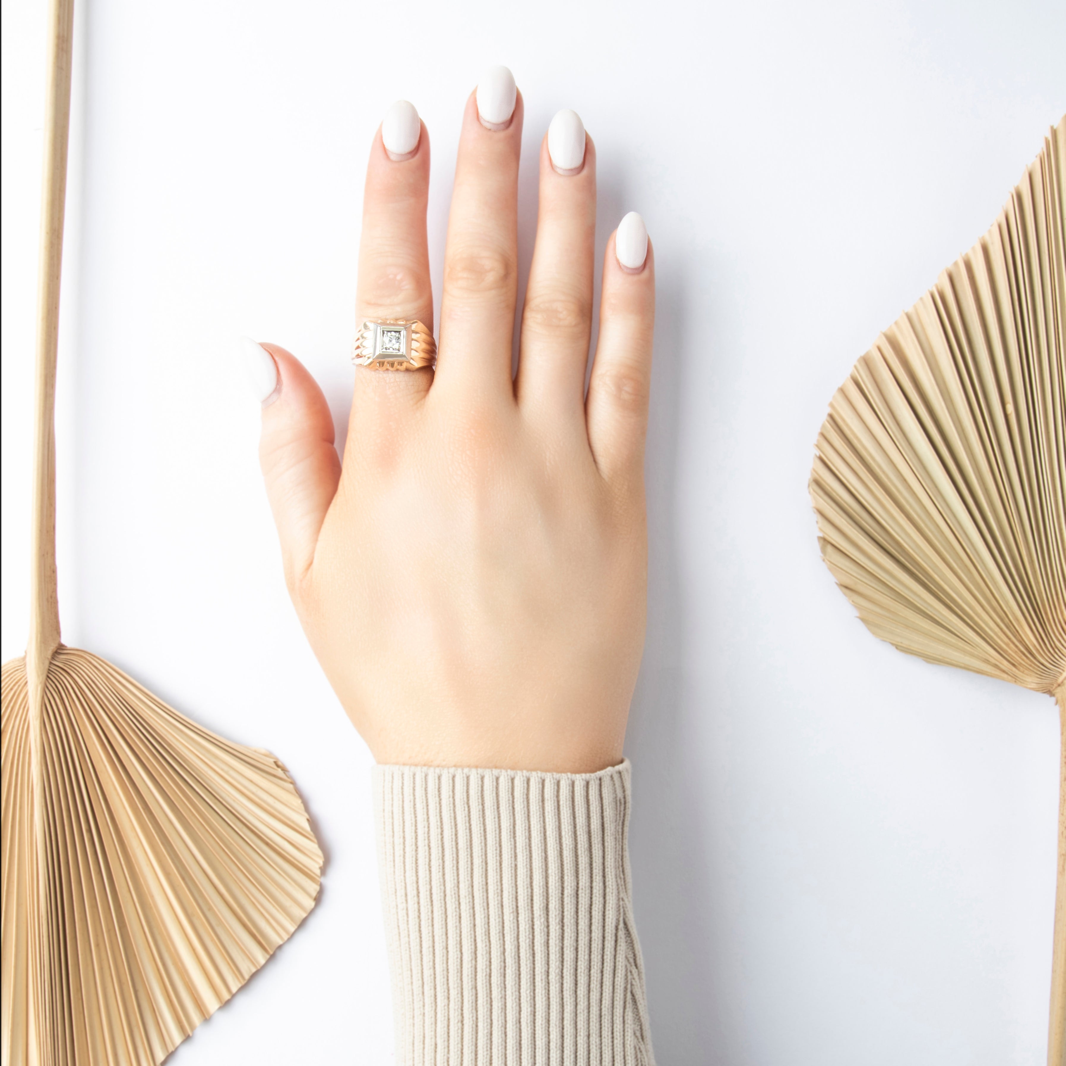 Vintage 14K Yellow & White Gold .32ct Old European Cut Diamond Ring - On model view