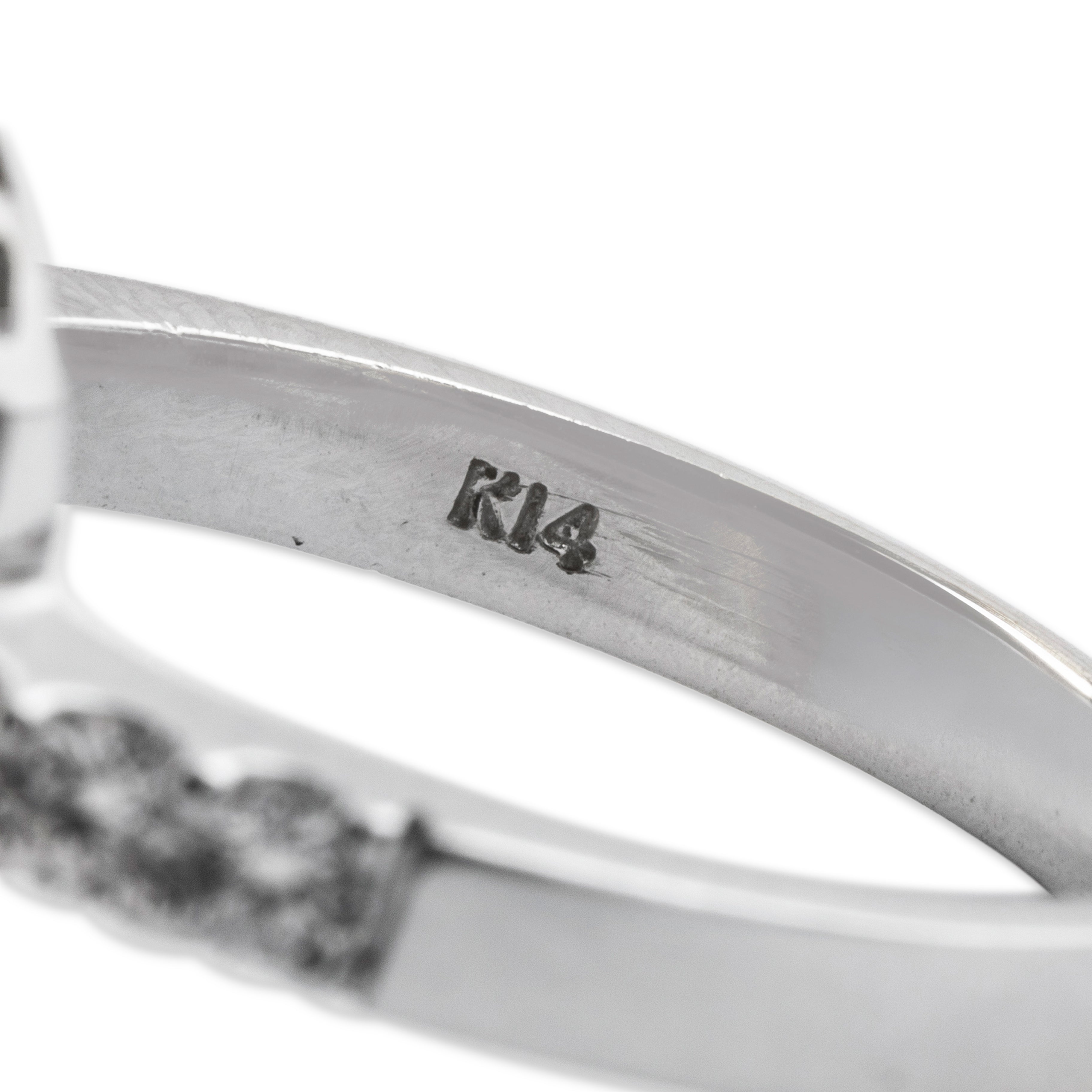 Vintage 14K White Gold 1.27ct Emerald Pear Halo Ring - Hallmark view