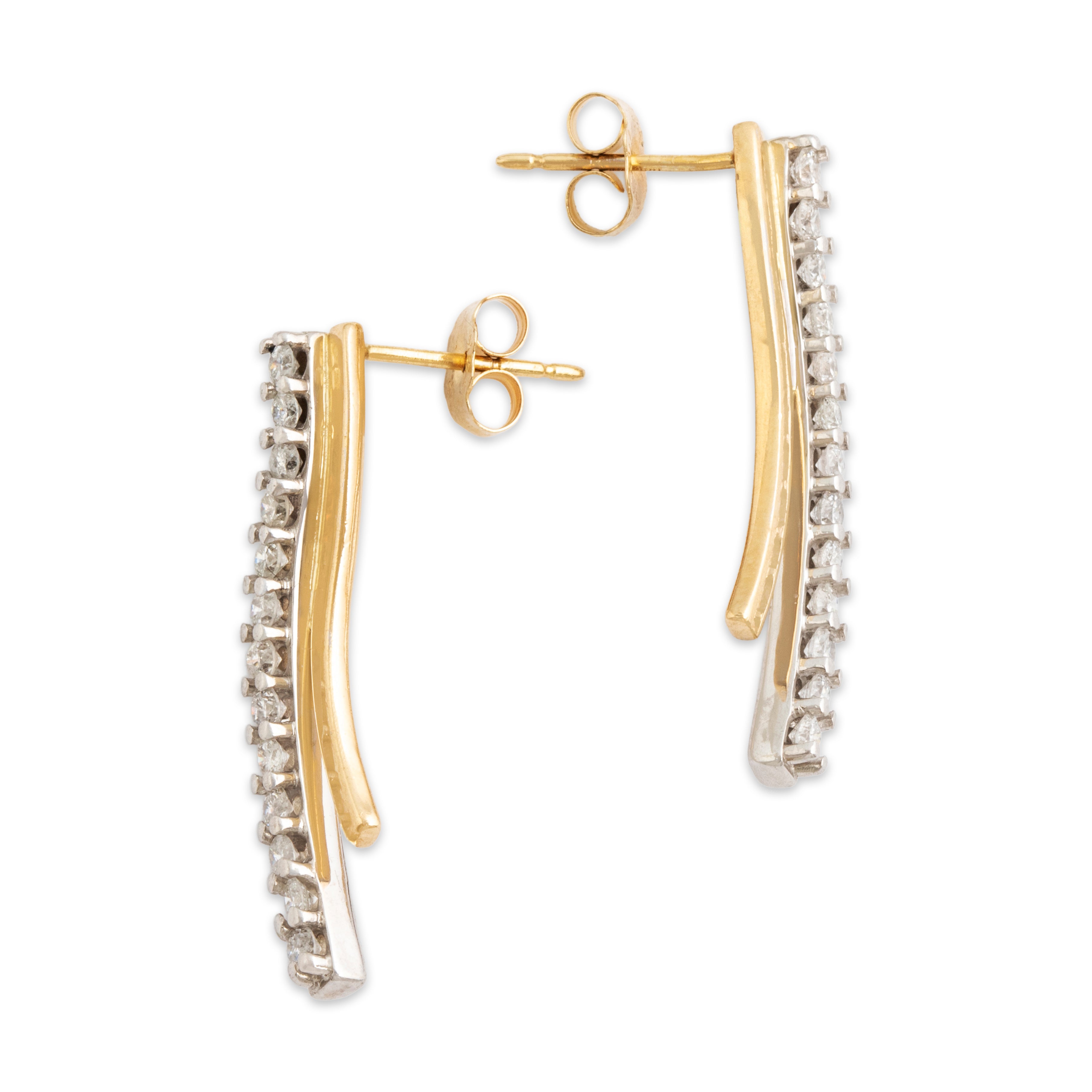 Vintage 14K Yellow & White Gold .45cttw Diamond Wave Drop Earrings - Side view