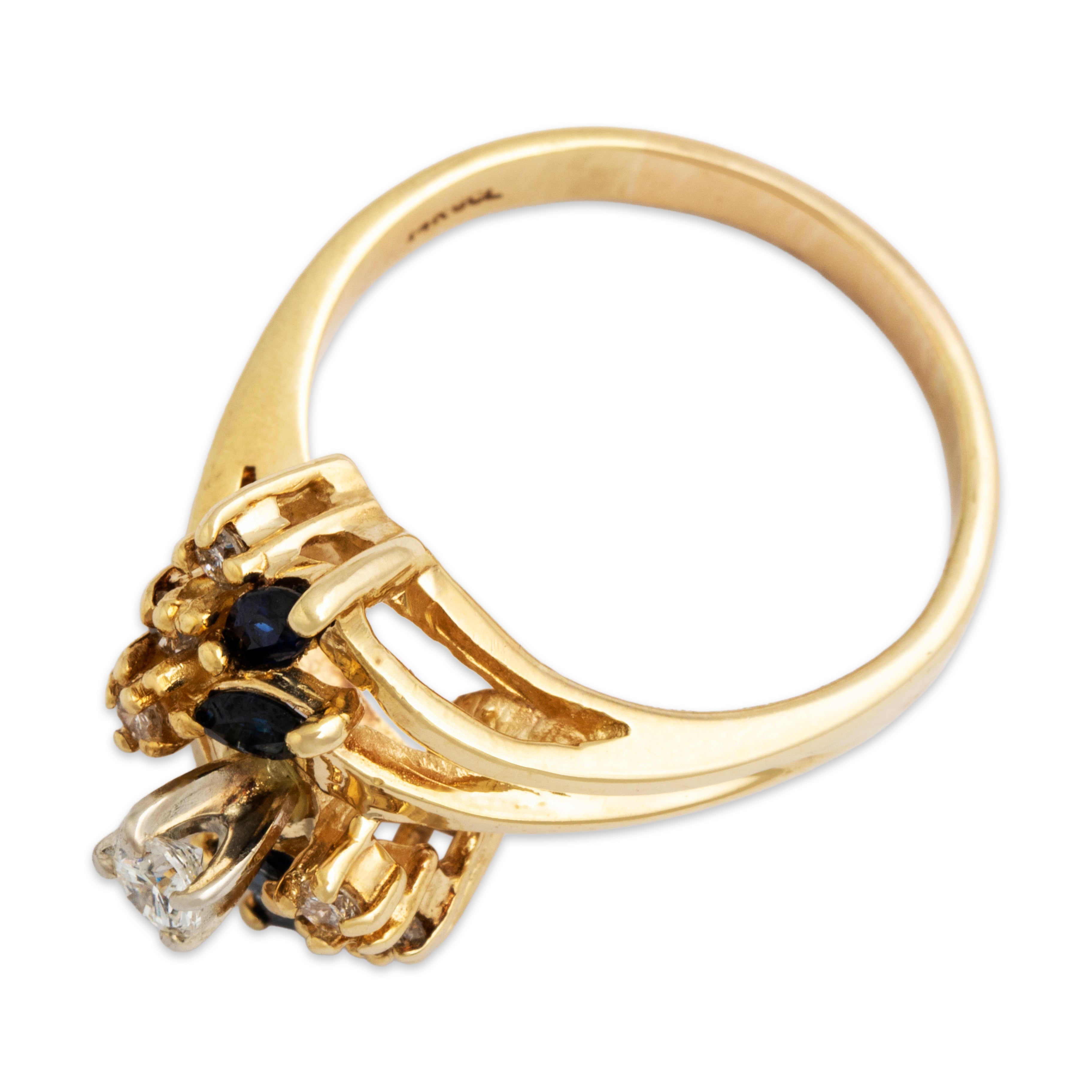 Vintage 14K Yellow Gold .23cttw Blue Sapphire Bypass Ring - Overall view