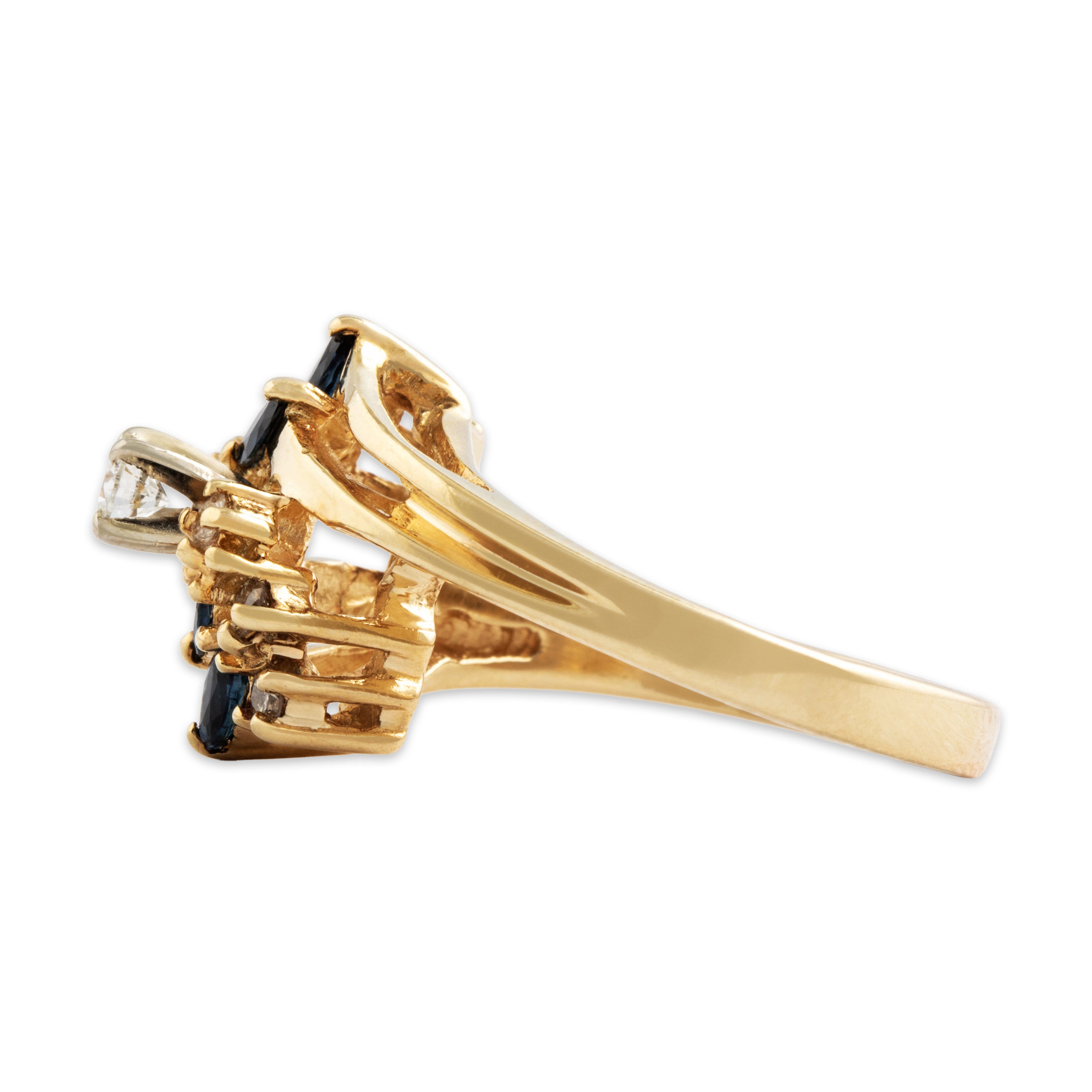 Vintage 14K Yellow Gold .23cttw Blue Sapphire Bypass Ring - Side view