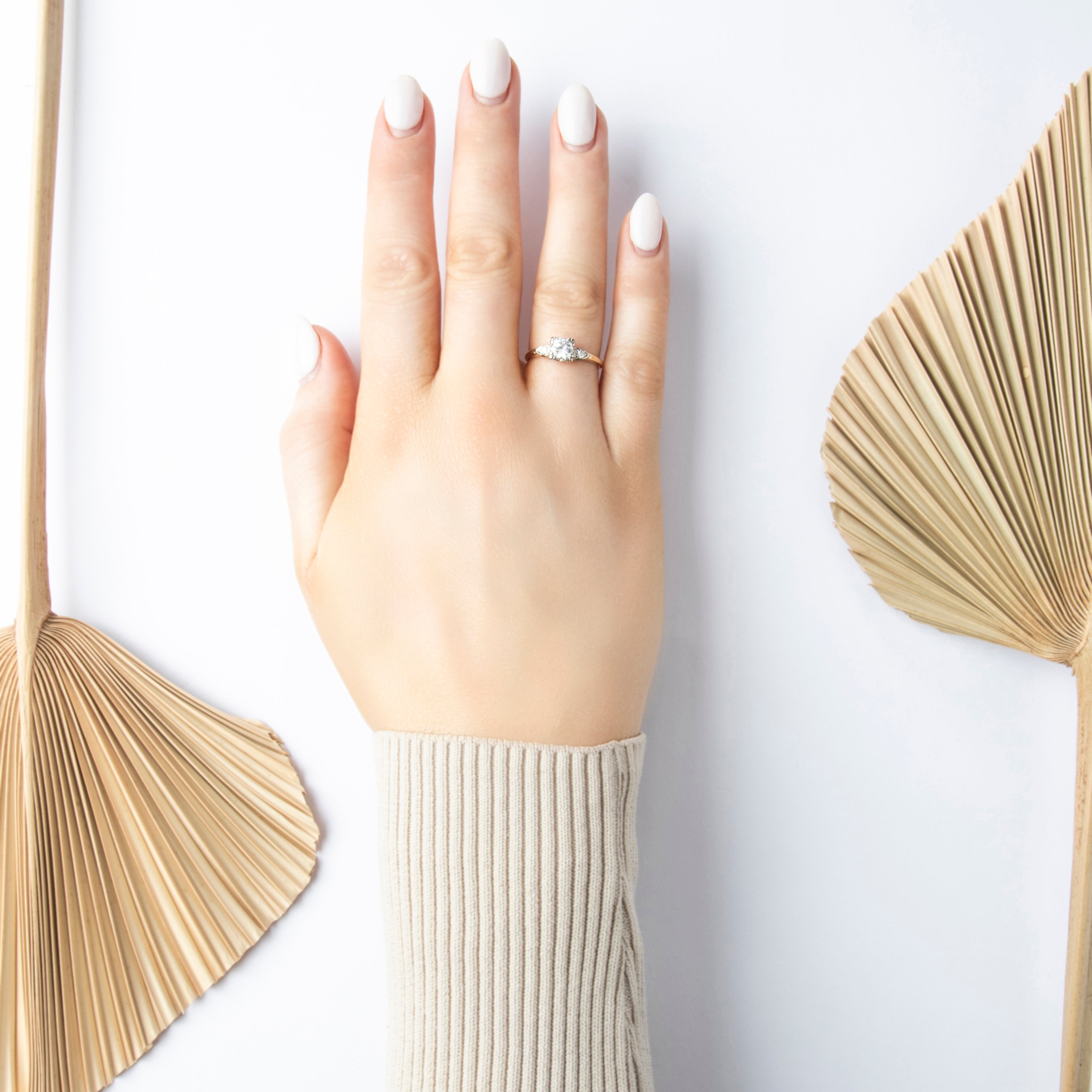 Vintage 14K Yellow & White Gold .54ct Diamond Square-Set Solitaire Ring - On model view