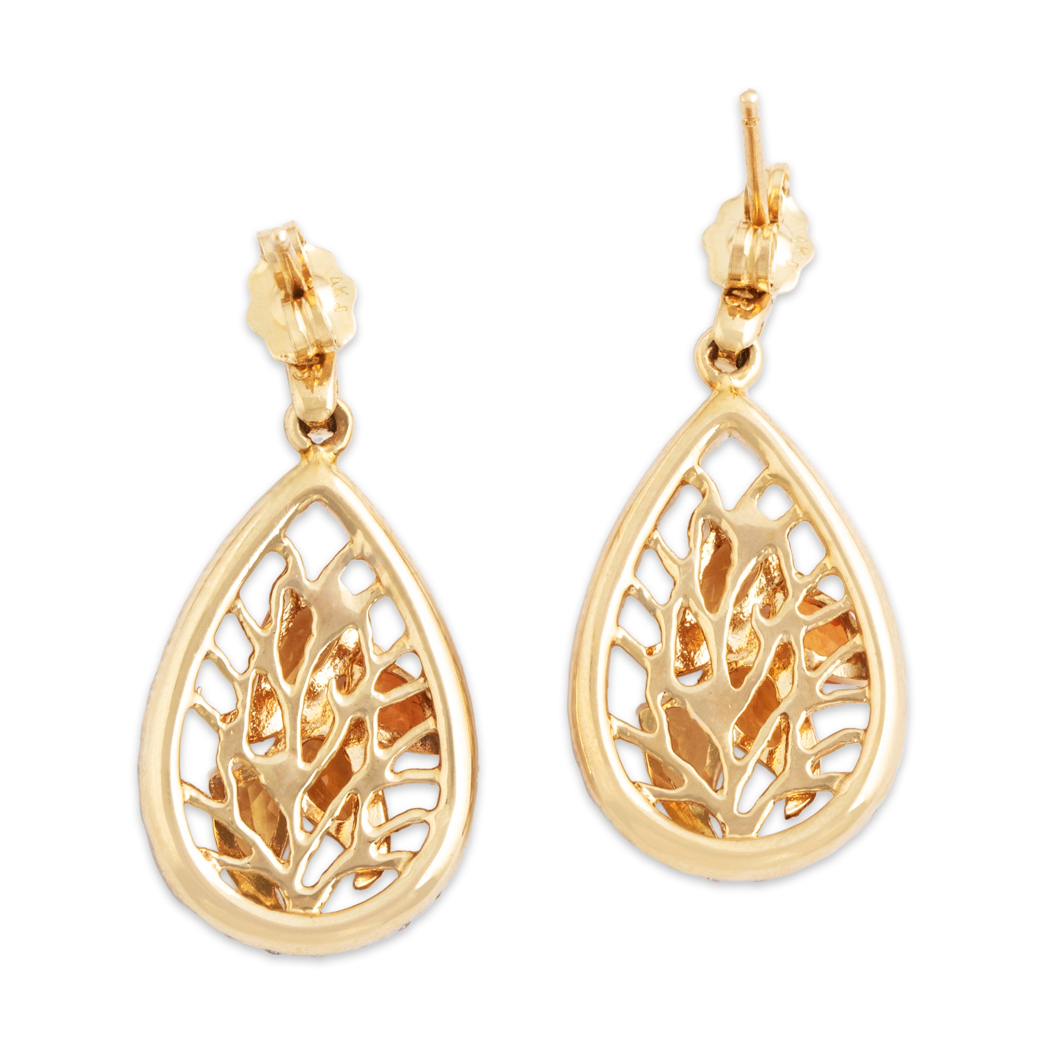 Vintage 14K Yellow Gold .44cttw Diamond Cluster Drop Dangle Earrings - Back view