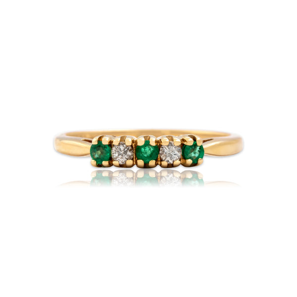 Vintage 14k Yellow Gold Emerald Diamond Quintessential Quintet Line Ring 6.00