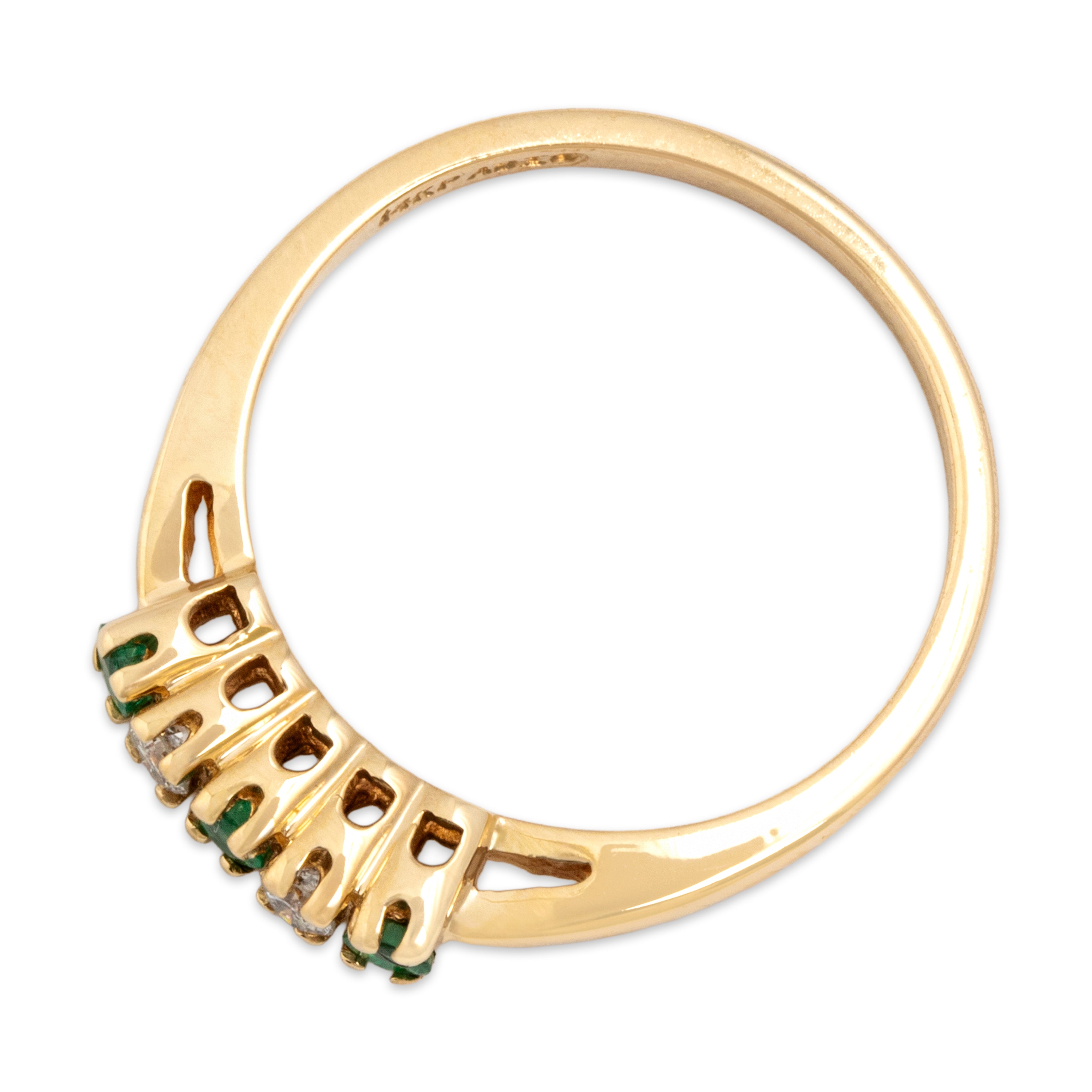 Vintage 14k Yellow Gold Emerald Diamond Quintessential Quintet Line Ring 6.00