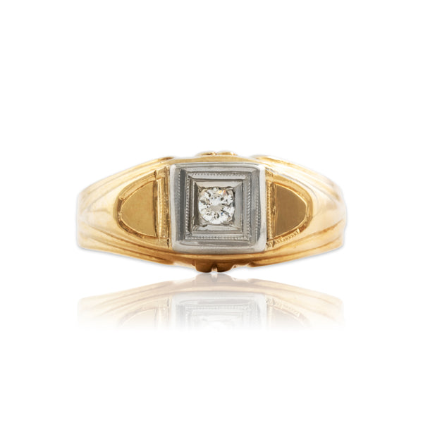 Vintage 14k Yellow & White Gold .09ct Diamond Wide Shoulder Ring 8.75