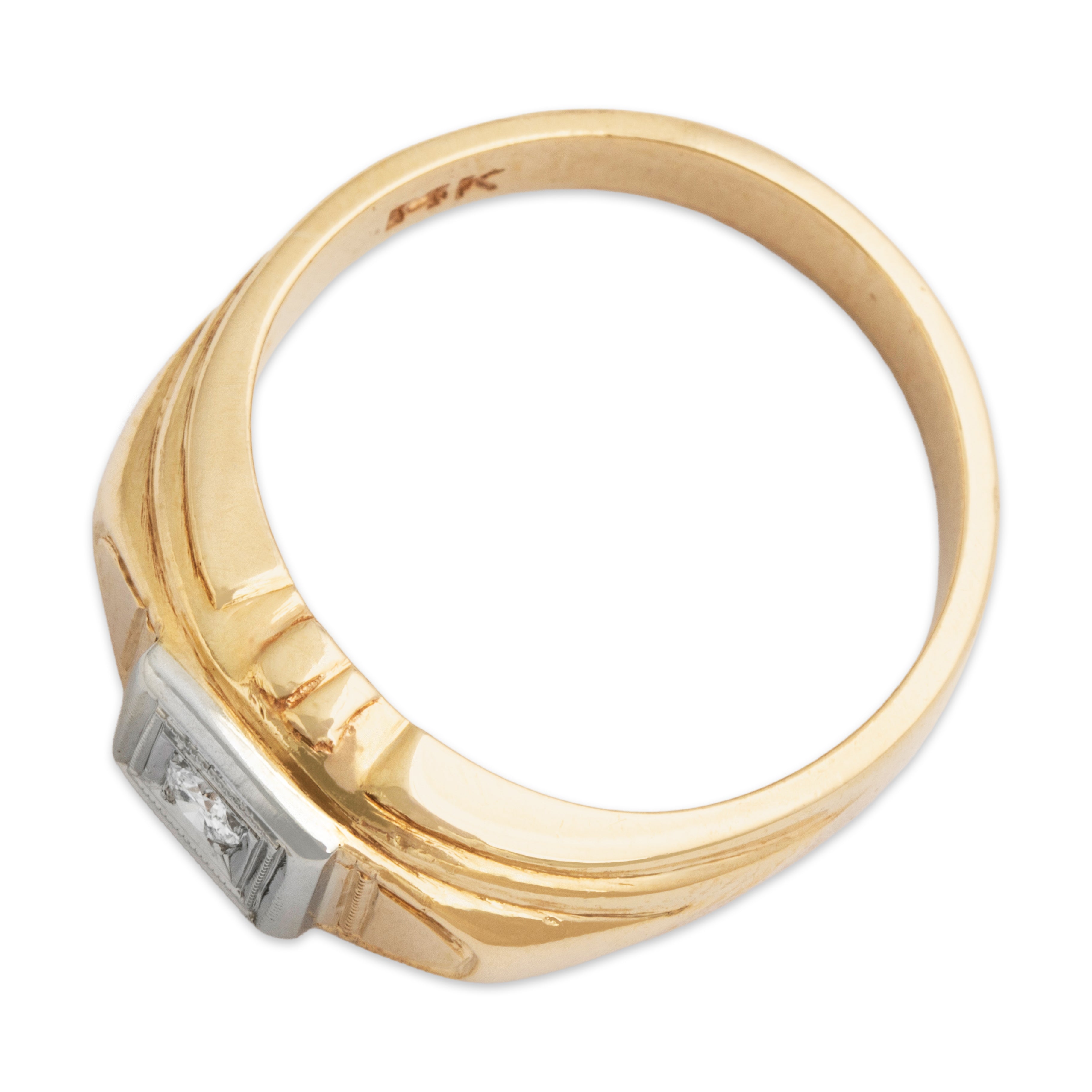 Vintage 14k Yellow & White Gold Diamond Wide Shoulder Ring - Overall view