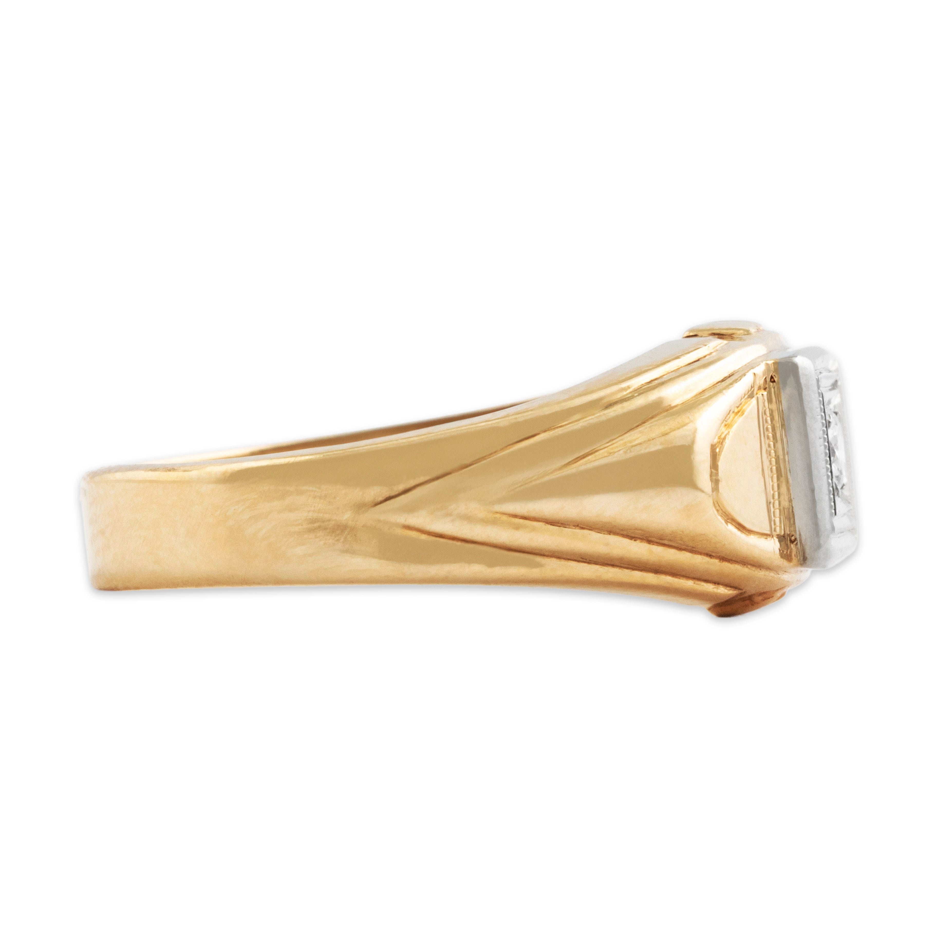 Vintage 14k Yellow & White Gold Diamond Wide Shoulder Ring - Side view