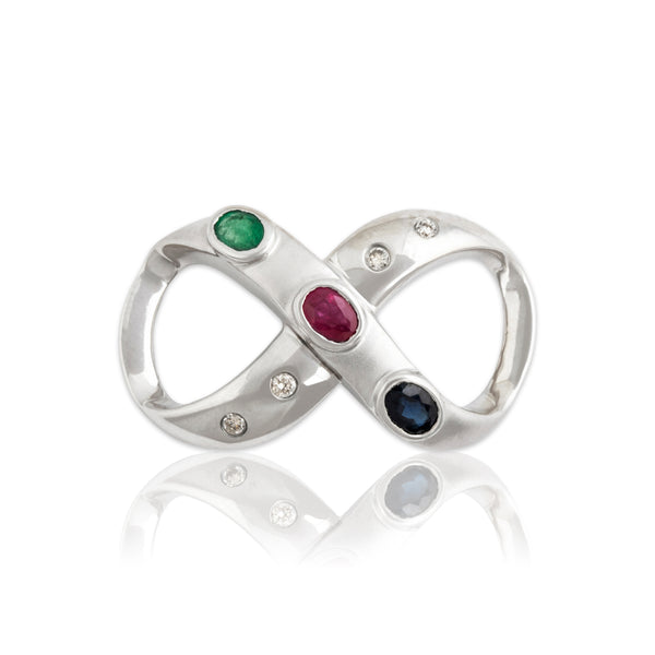 Vintage 14k White Gold Sapphire Ruby Emerald Diamond Infinity Pendant