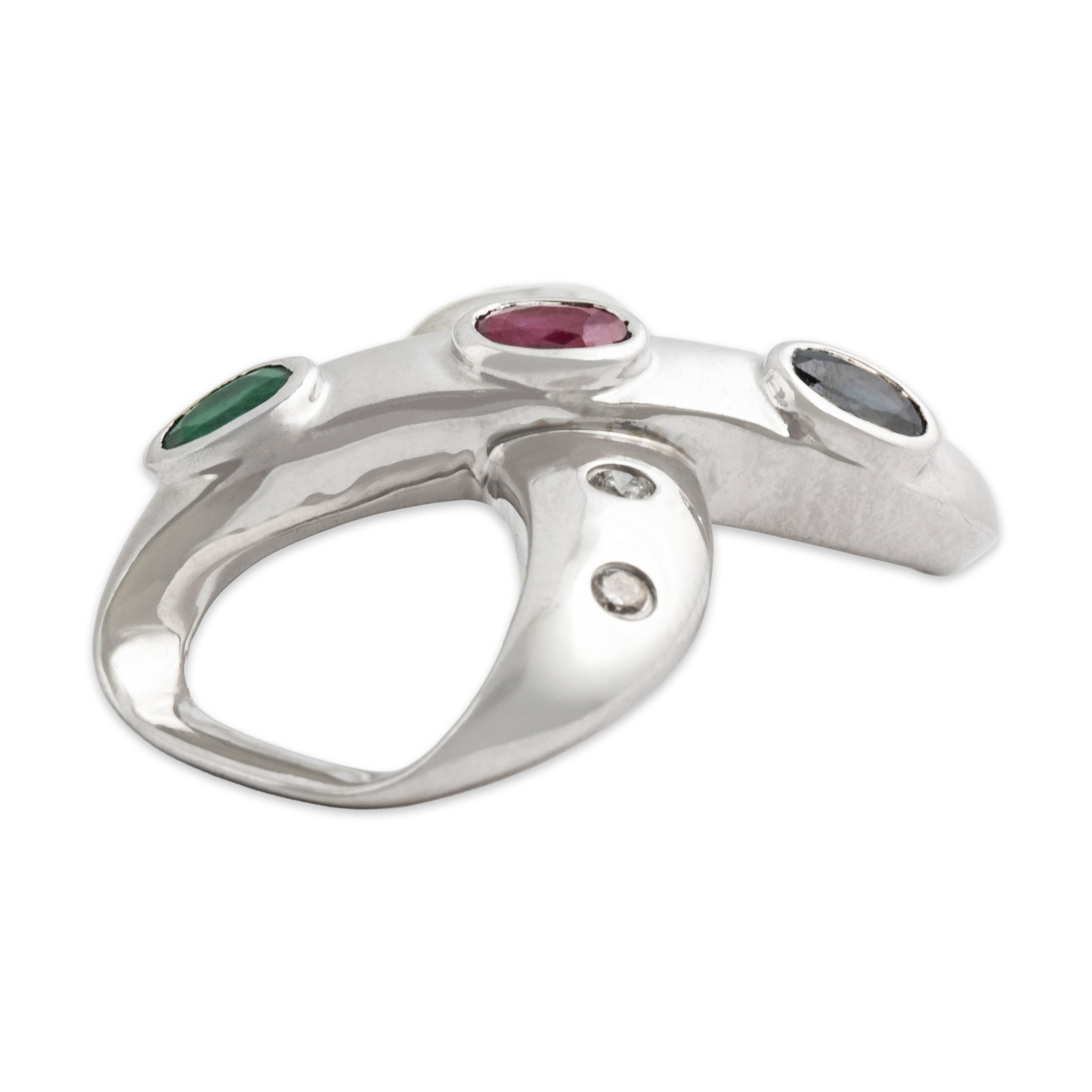 Vintage 14k White Gold Sapphire Ruby Emerald Diamond Infinity Pendant Slide - detail view #1
