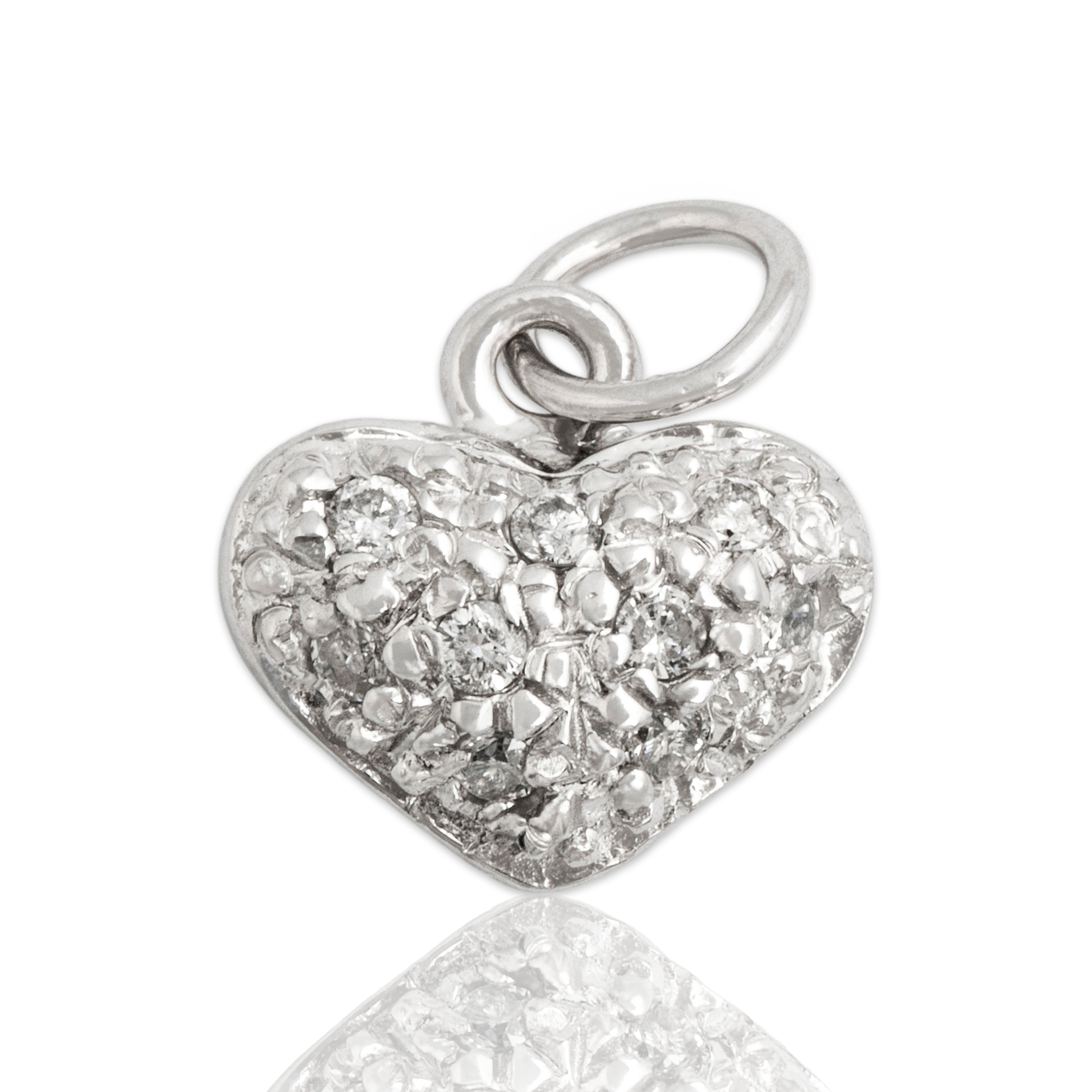Vintage 14k White Gold Diamond Puffy Heart Charm/Pendant - Close-up view