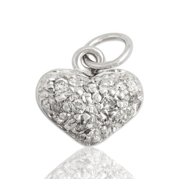 Vintage 14k White Gold Diamond Puffy Heart Charm/Pendant